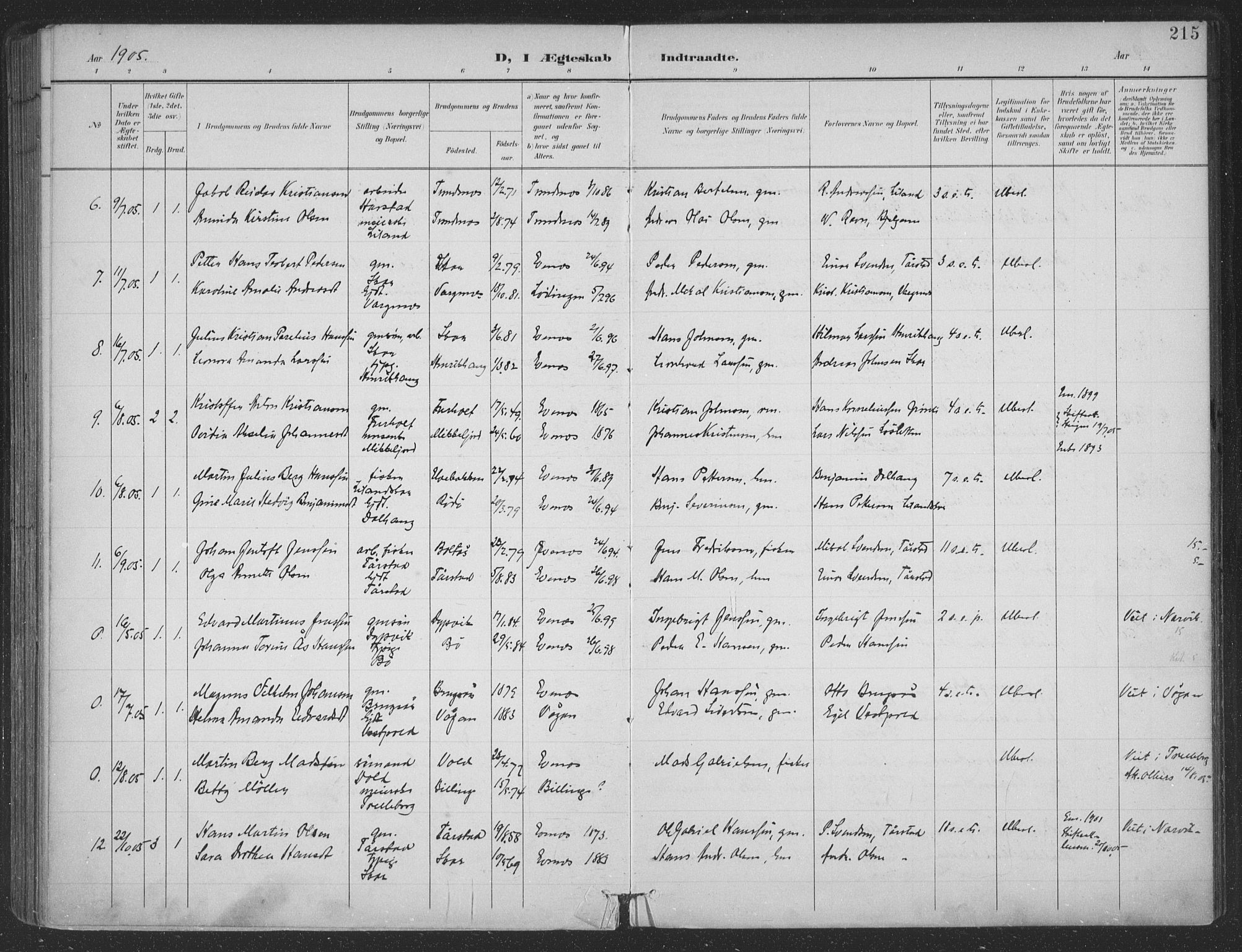 Ministerialprotokoller, klokkerbøker og fødselsregistre - Nordland, SAT/A-1459/863/L0899: Parish register (official) no. 863A11, 1897-1906, p. 215