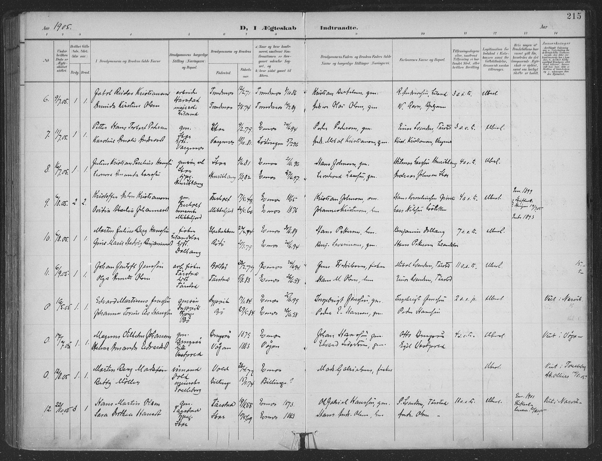 Ministerialprotokoller, klokkerbøker og fødselsregistre - Nordland, AV/SAT-A-1459/863/L0899: Parish register (official) no. 863A11, 1897-1906, p. 215