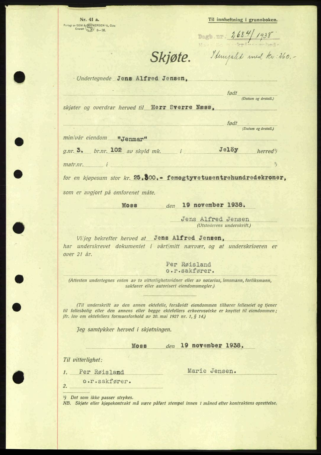 Moss sorenskriveri, SAO/A-10168: Mortgage book no. A5, 1938-1939, Diary no: : 2684/1938