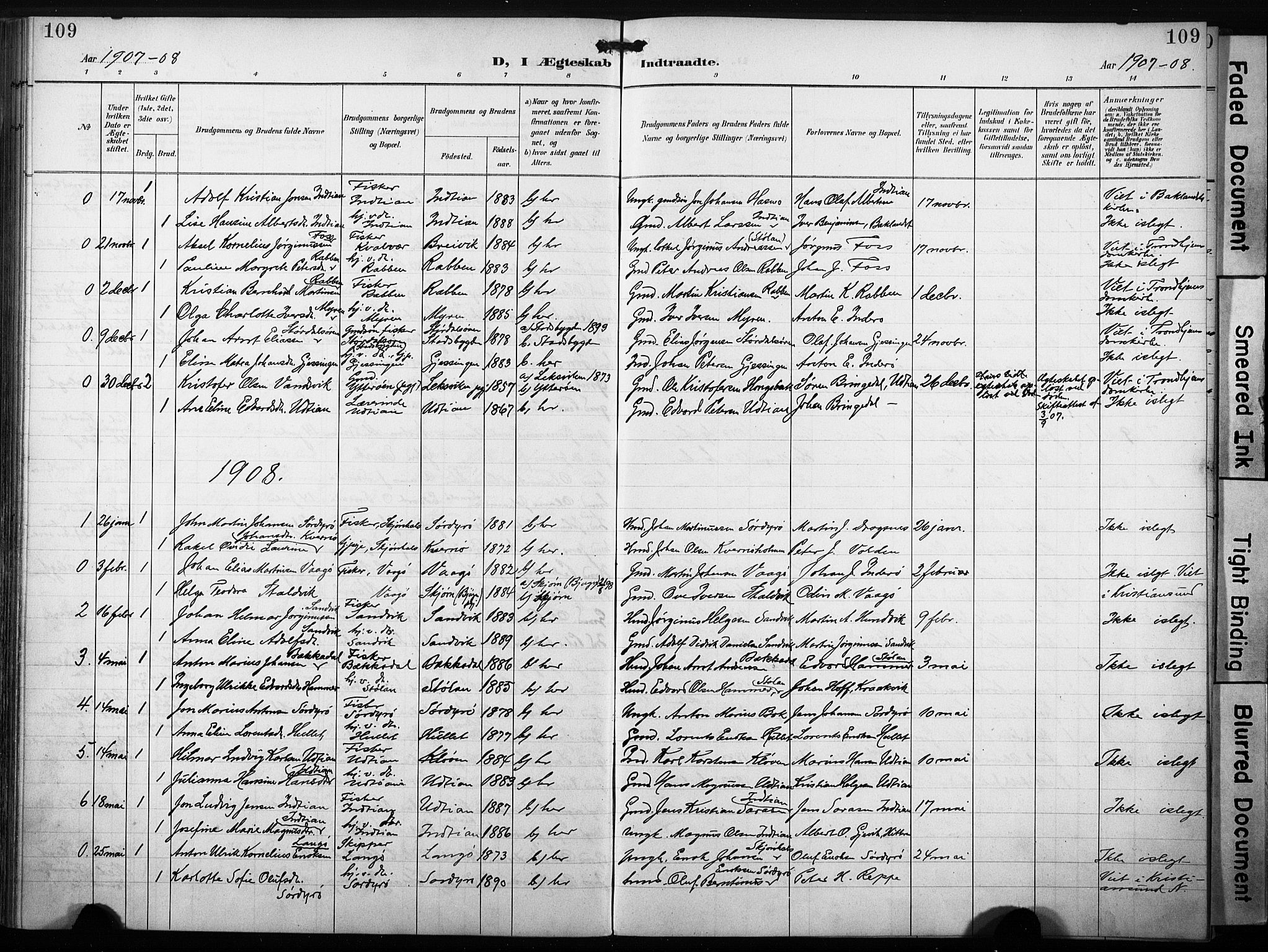 Ministerialprotokoller, klokkerbøker og fødselsregistre - Sør-Trøndelag, AV/SAT-A-1456/640/L0580: Parish register (official) no. 640A05, 1902-1910, p. 109