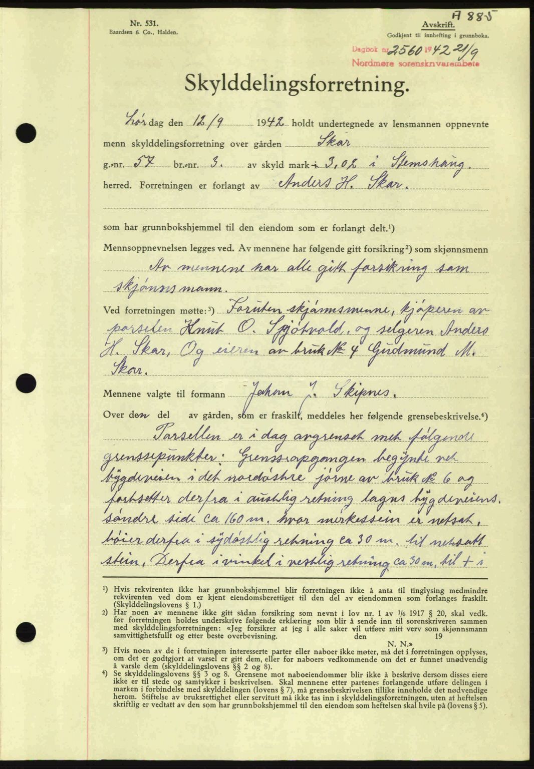 Nordmøre sorenskriveri, AV/SAT-A-4132/1/2/2Ca: Mortgage book no. A93, 1942-1942, Diary no: : 2560/1942