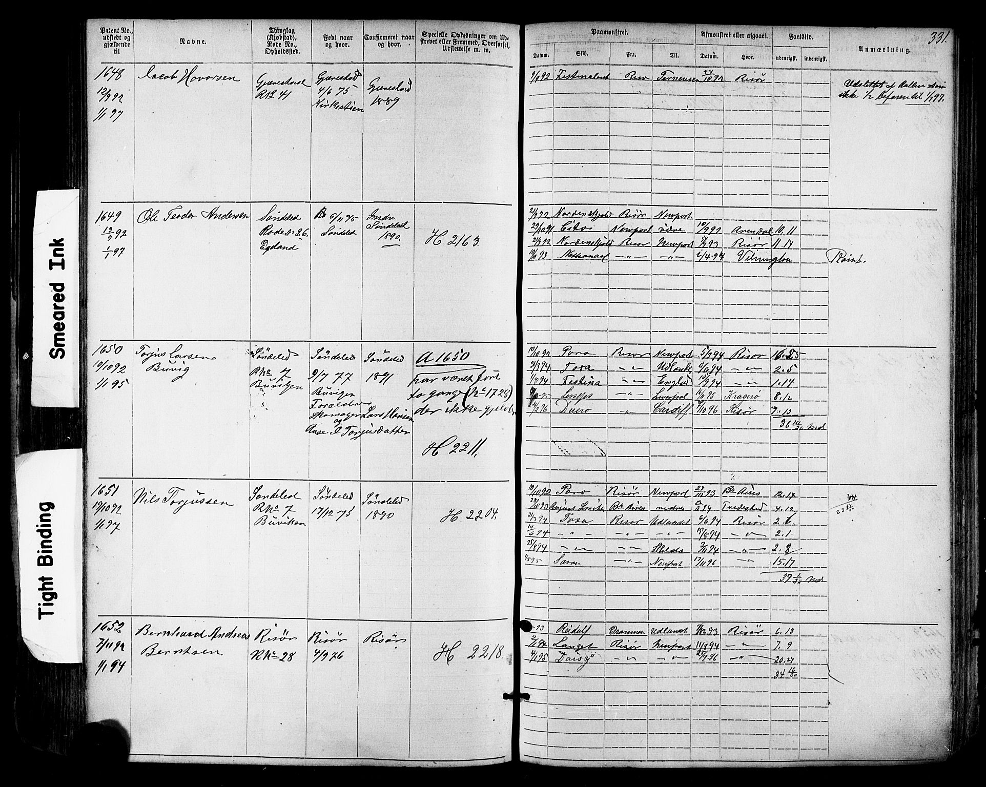 Risør mønstringskrets, SAK/2031-0010/F/Fa/L0003: Annotasjonsrulle nr 1-1913 med register, T-7, 1863-1899, p. 271