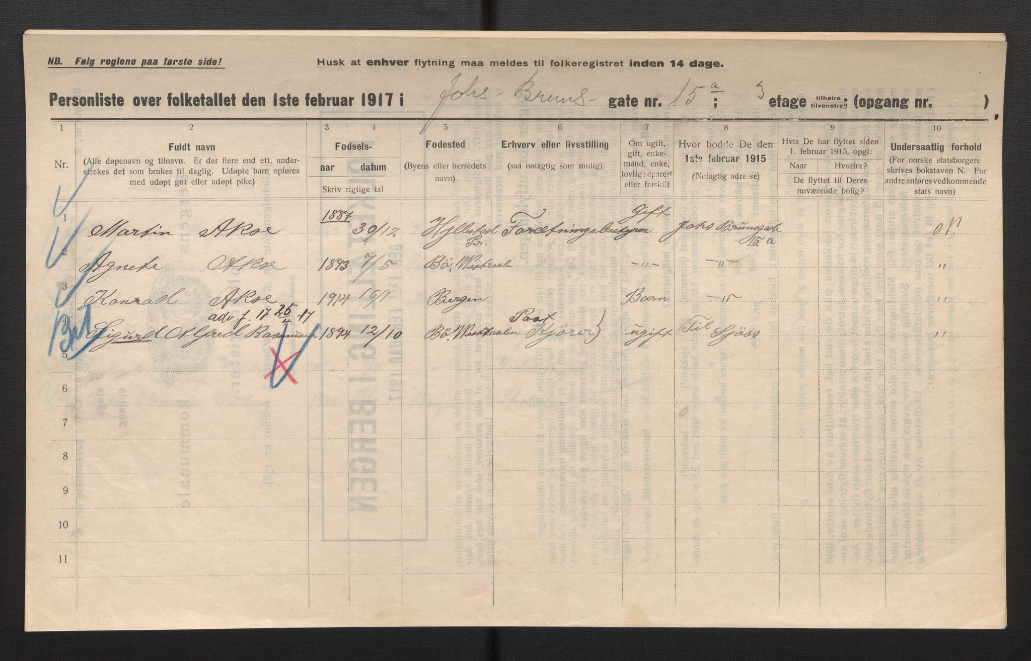 SAB, Municipal Census 1917 for Bergen, 1917, p. 15988