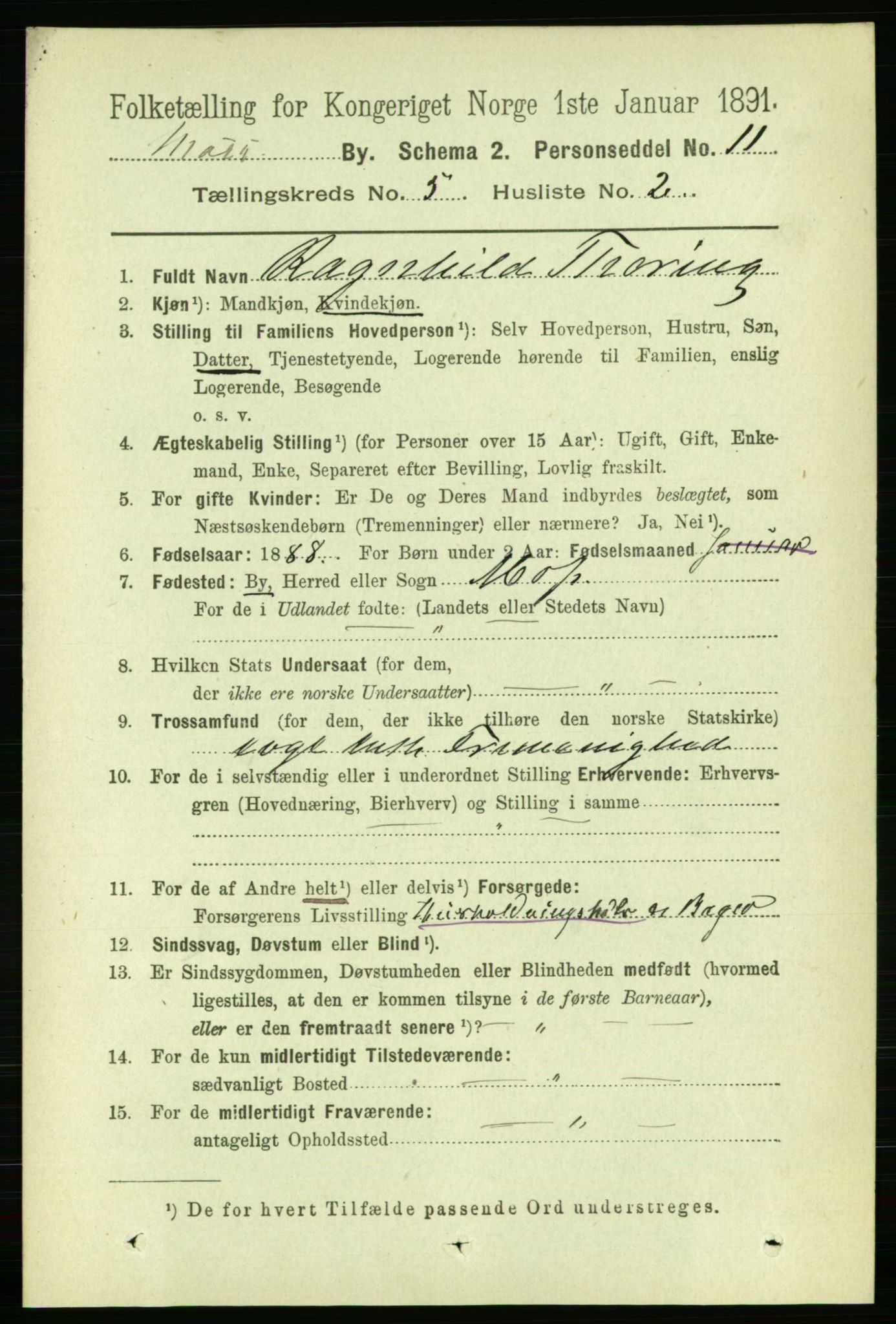 RA, 1891 census for 0104 Moss, 1891, p. 3057