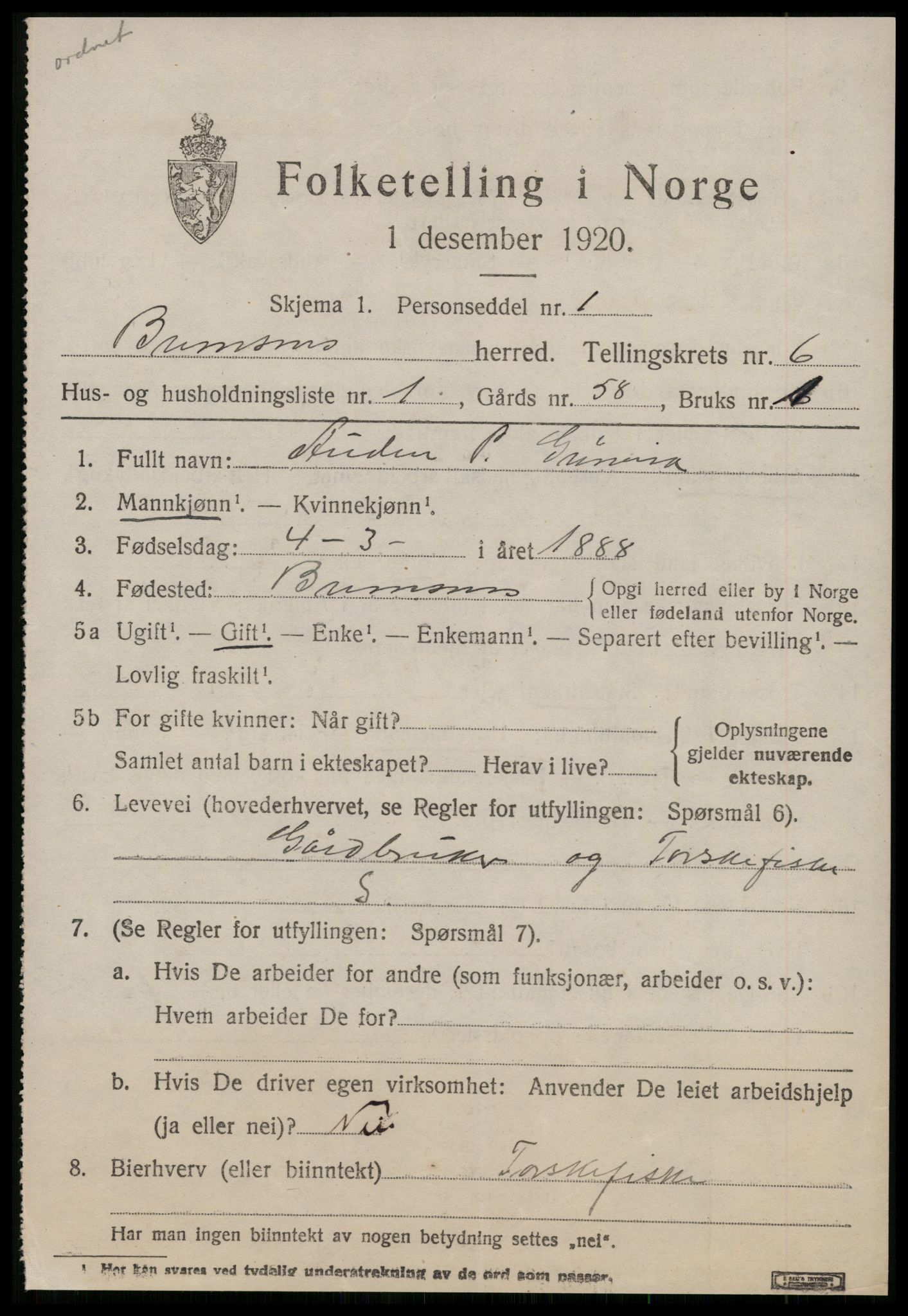 SAT, 1920 census for Bremsnes, 1920, p. 5145