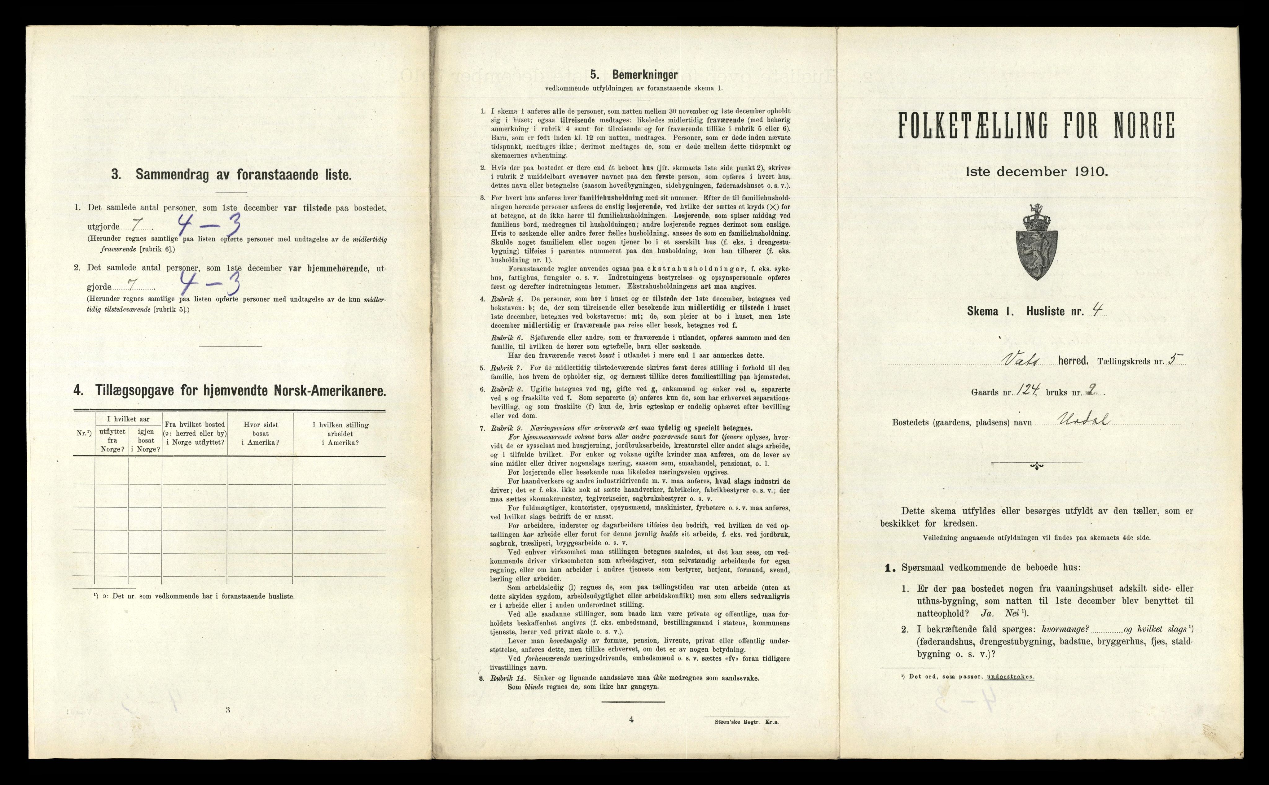 RA, 1910 census for Vats, 1910, p. 296