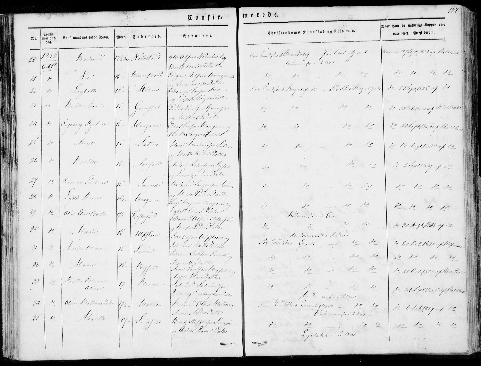 Ministerialprotokoller, klokkerbøker og fødselsregistre - Møre og Romsdal, AV/SAT-A-1454/509/L0104: Parish register (official) no. 509A02, 1833-1847, p. 107