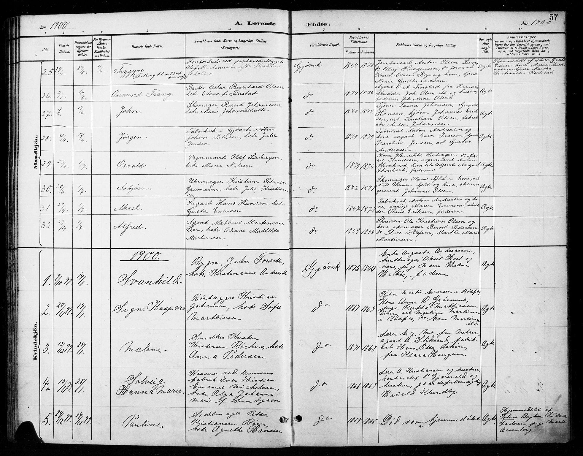 Vardal prestekontor, SAH/PREST-100/H/Ha/Haa/L0011: Parish register (official) no. 11, 1891-1901, p. 57