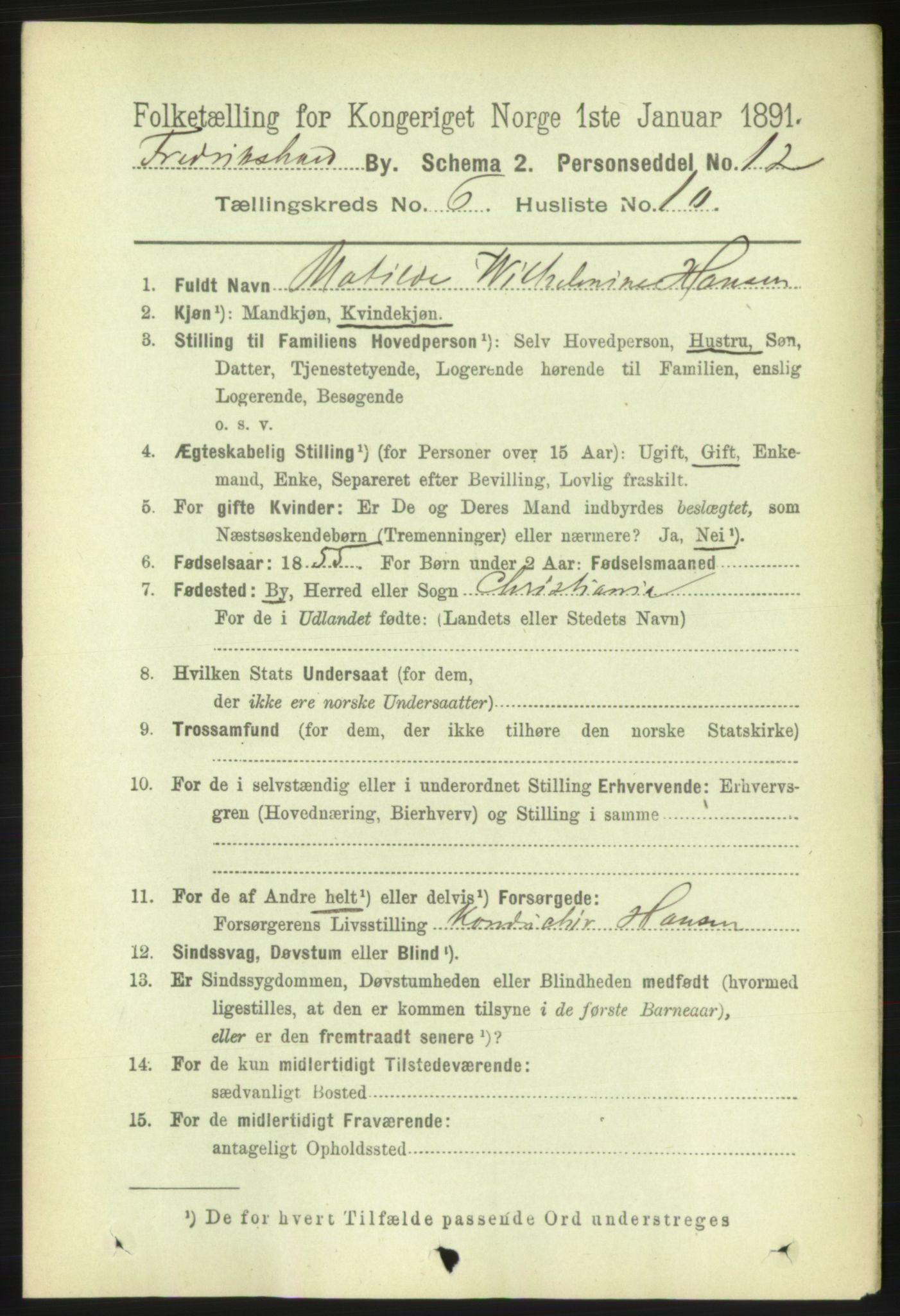 RA, 1891 census for 0101 Fredrikshald, 1891, p. 4647