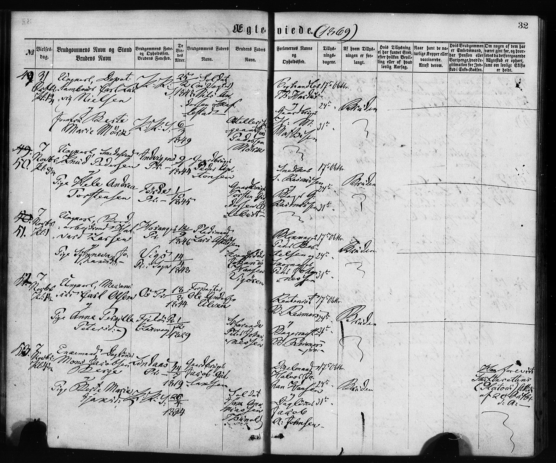 Korskirken sokneprestembete, AV/SAB-A-76101/H/Haa/L0036: Parish register (official) no. D 3, 1867-1882, p. 32