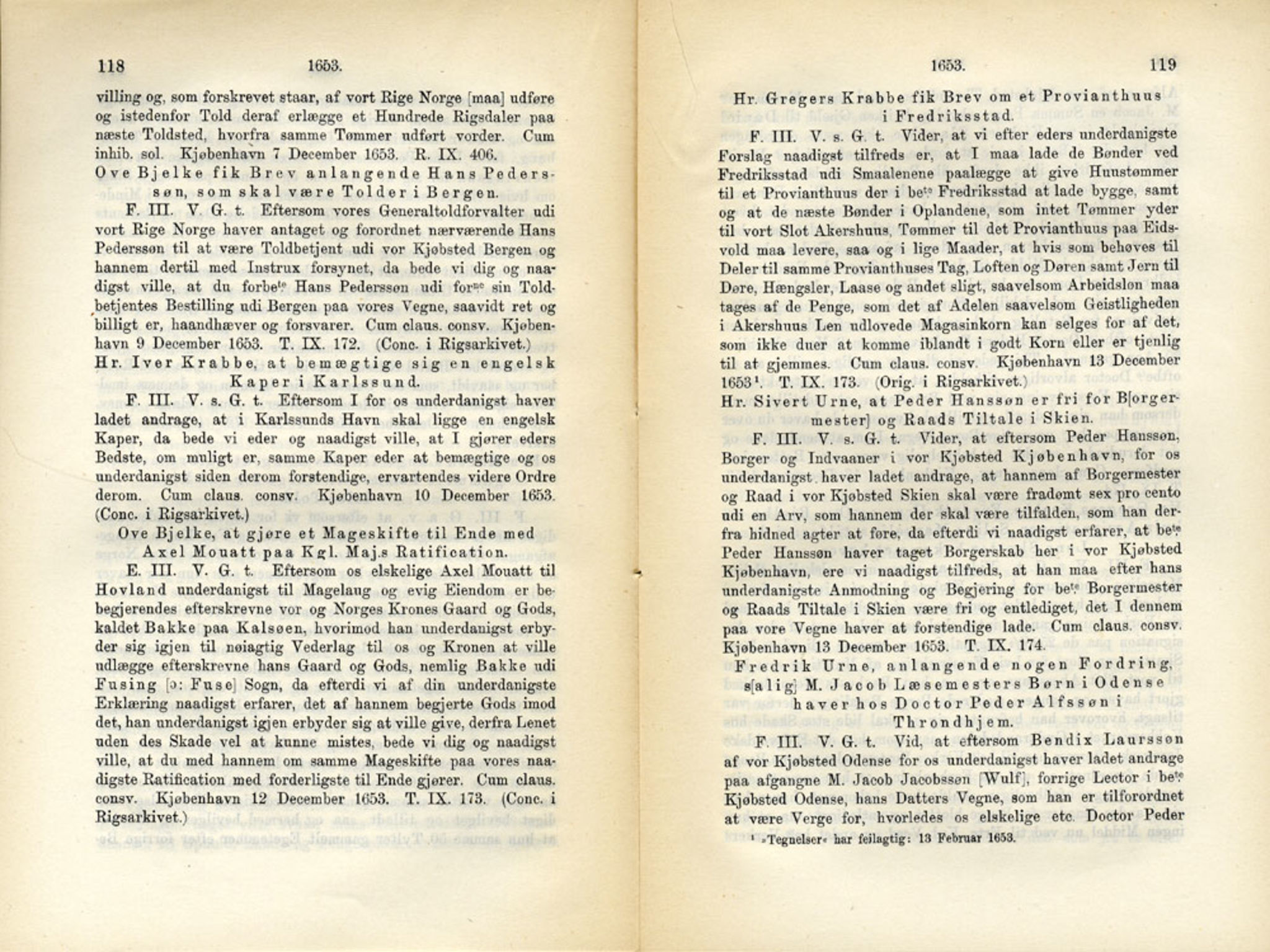 Publikasjoner utgitt av Det Norske Historiske Kildeskriftfond, PUBL/-/-/-: Norske Rigs-Registranter, bind 11, 1653-1656, p. 118-119