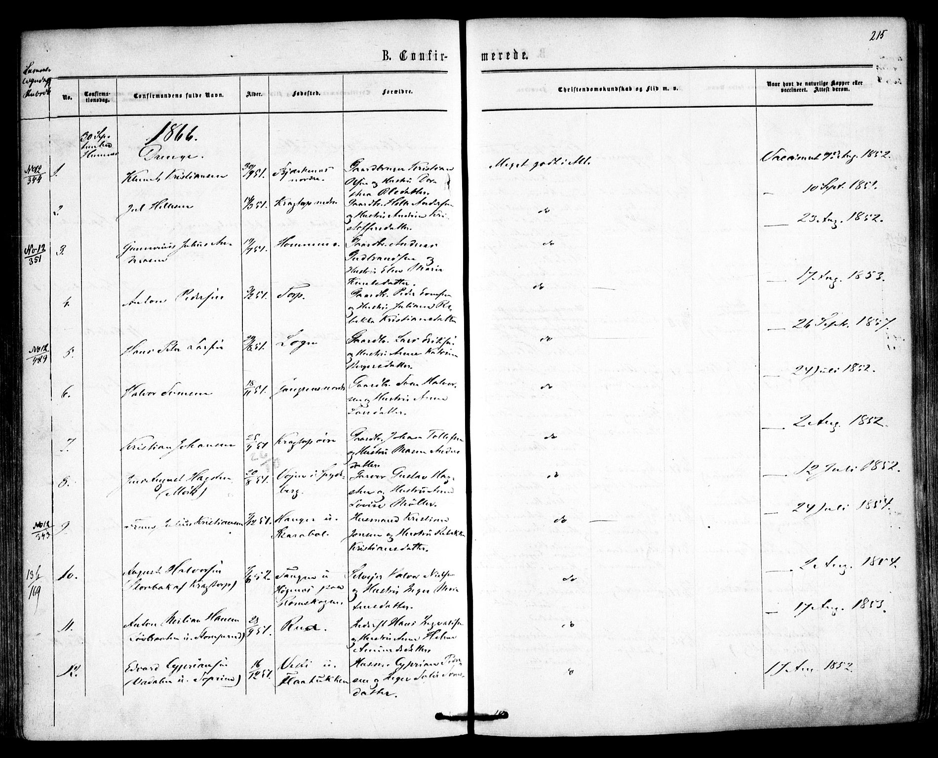 Høland prestekontor Kirkebøker, SAO/A-10346a/F/Fa/L0011: Parish register (official) no. I 11, 1862-1869, p. 215
