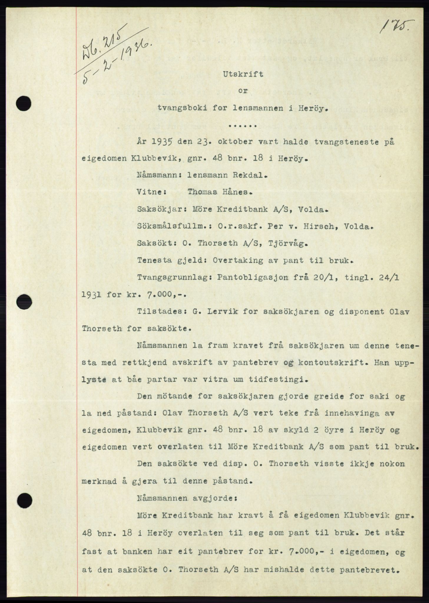 Søre Sunnmøre sorenskriveri, AV/SAT-A-4122/1/2/2C/L0060: Mortgage book no. 54, 1935-1936, Deed date: 05.02.1936