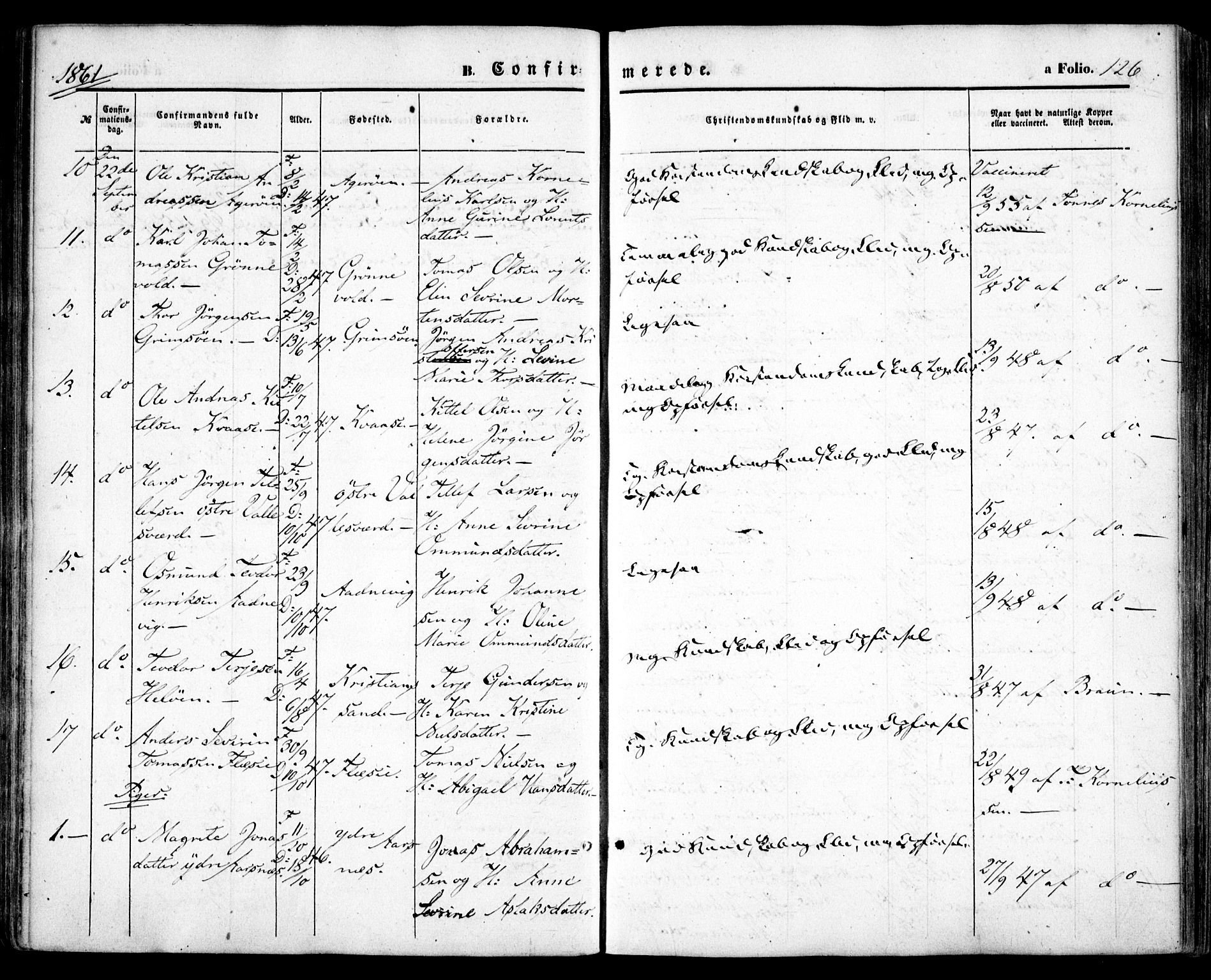 Høvåg sokneprestkontor, SAK/1111-0025/F/Fa/L0004: Parish register (official) no. A 4, 1859-1877, p. 126