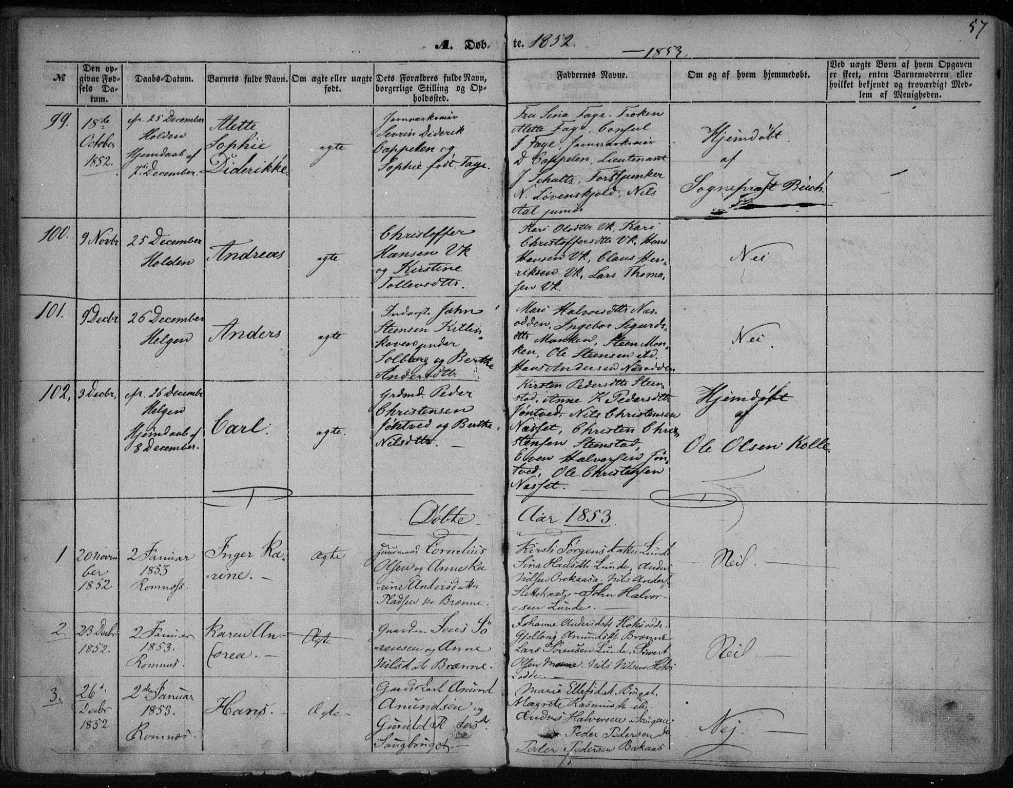 Holla kirkebøker, AV/SAKO-A-272/F/Fa/L0005: Parish register (official) no. 5, 1849-1860, p. 57