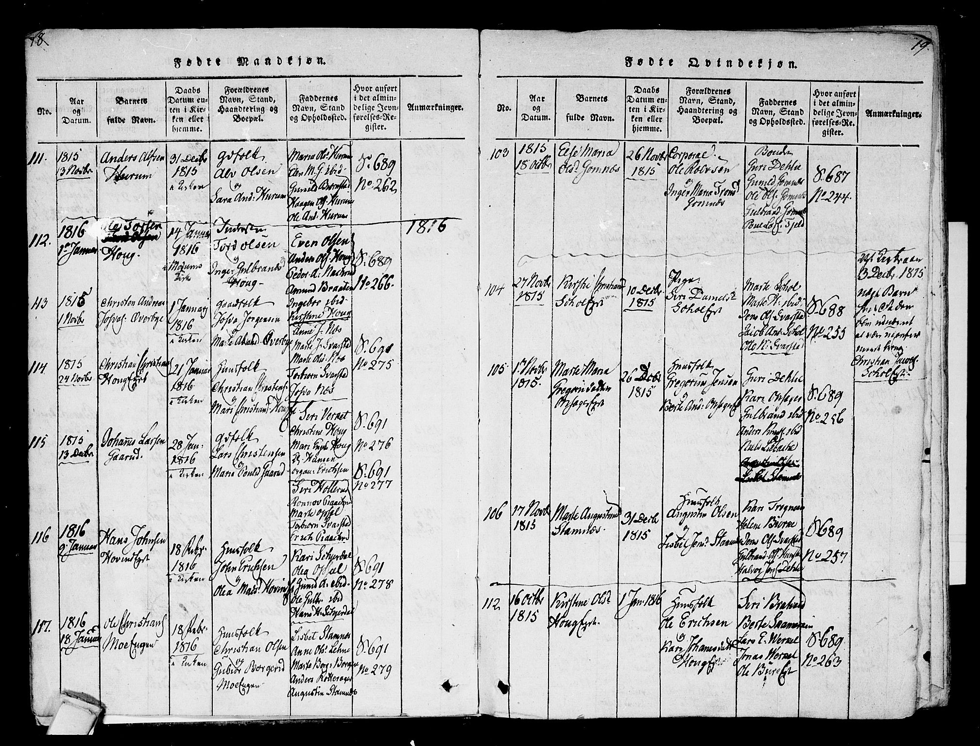 Hole kirkebøker, SAKO/A-228/F/Fa/L0004: Parish register (official) no. I 4, 1814-1833, p. 18-19
