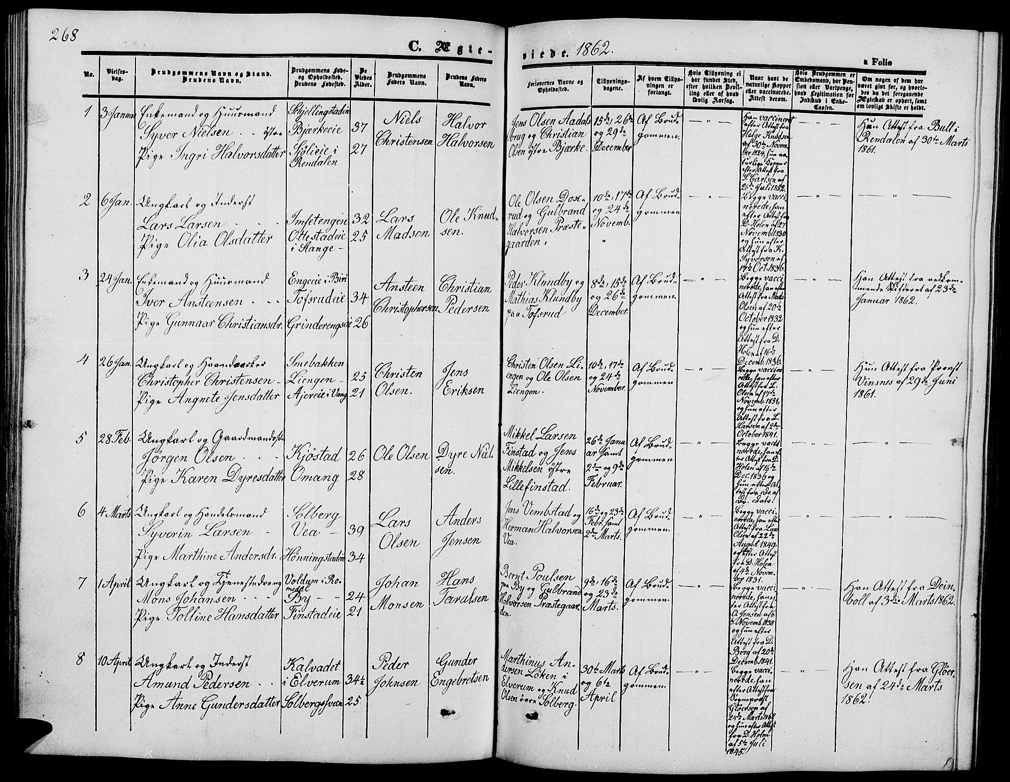 Løten prestekontor, SAH/PREST-022/L/La/L0003: Parish register (copy) no. 3, 1850-1862, p. 268