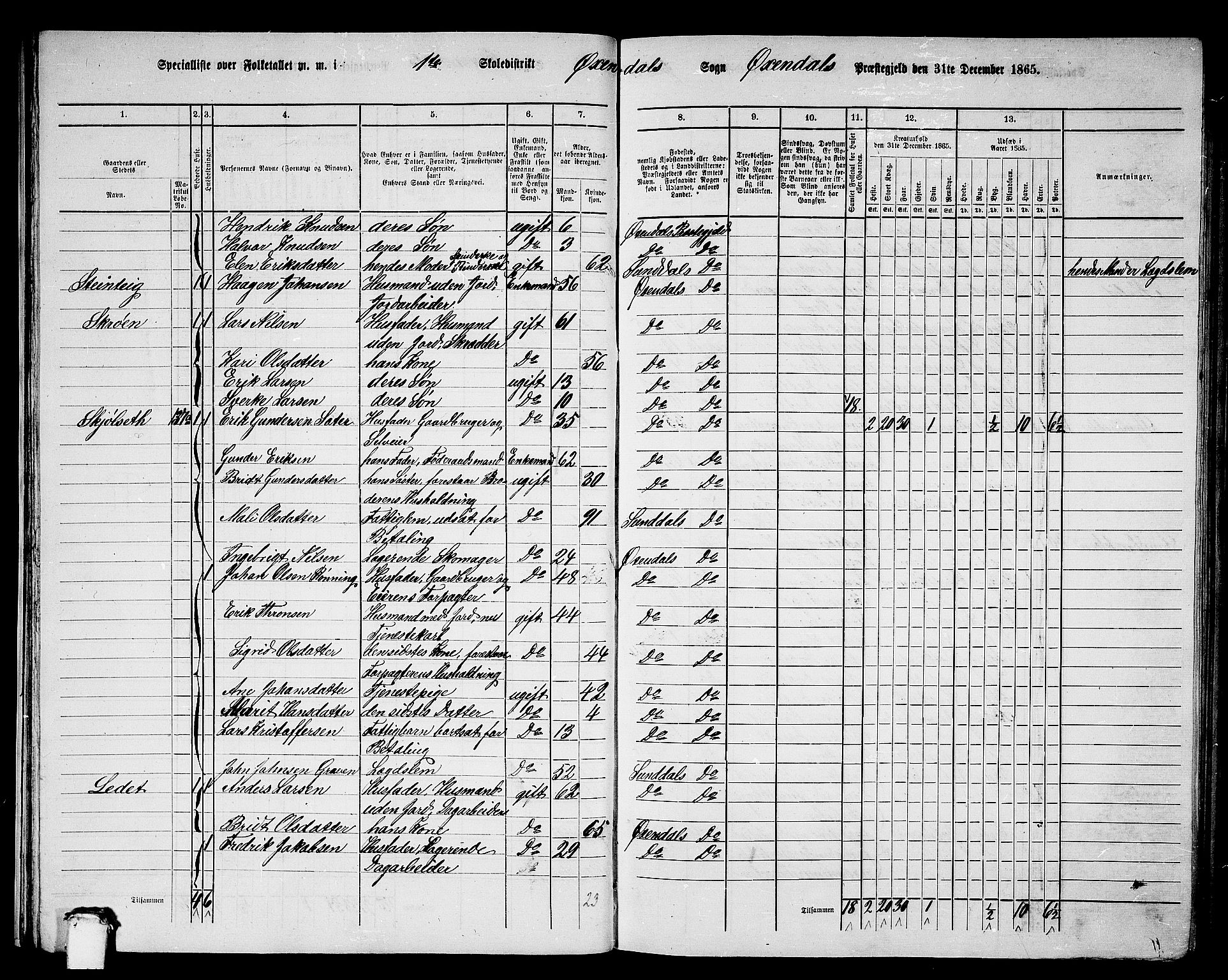 RA, 1865 census for Øksendal, 1865, p. 23