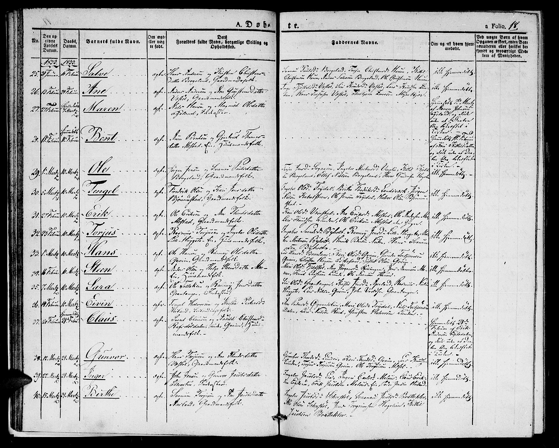Gjerstad sokneprestkontor, AV/SAK-1111-0014/F/Fa/Faa/L0005: Parish register (official) no. A 5, 1829-1841, p. 18