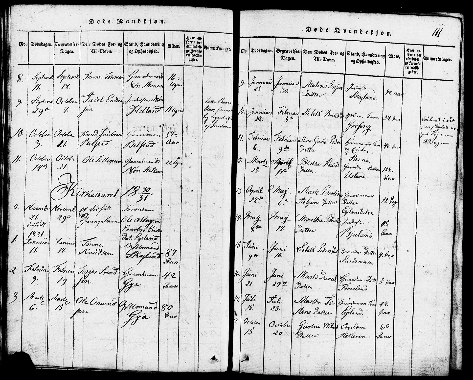 Lund sokneprestkontor, SAST/A-101809/S07/L0001: Parish register (copy) no. B 1, 1815-1853, p. 111