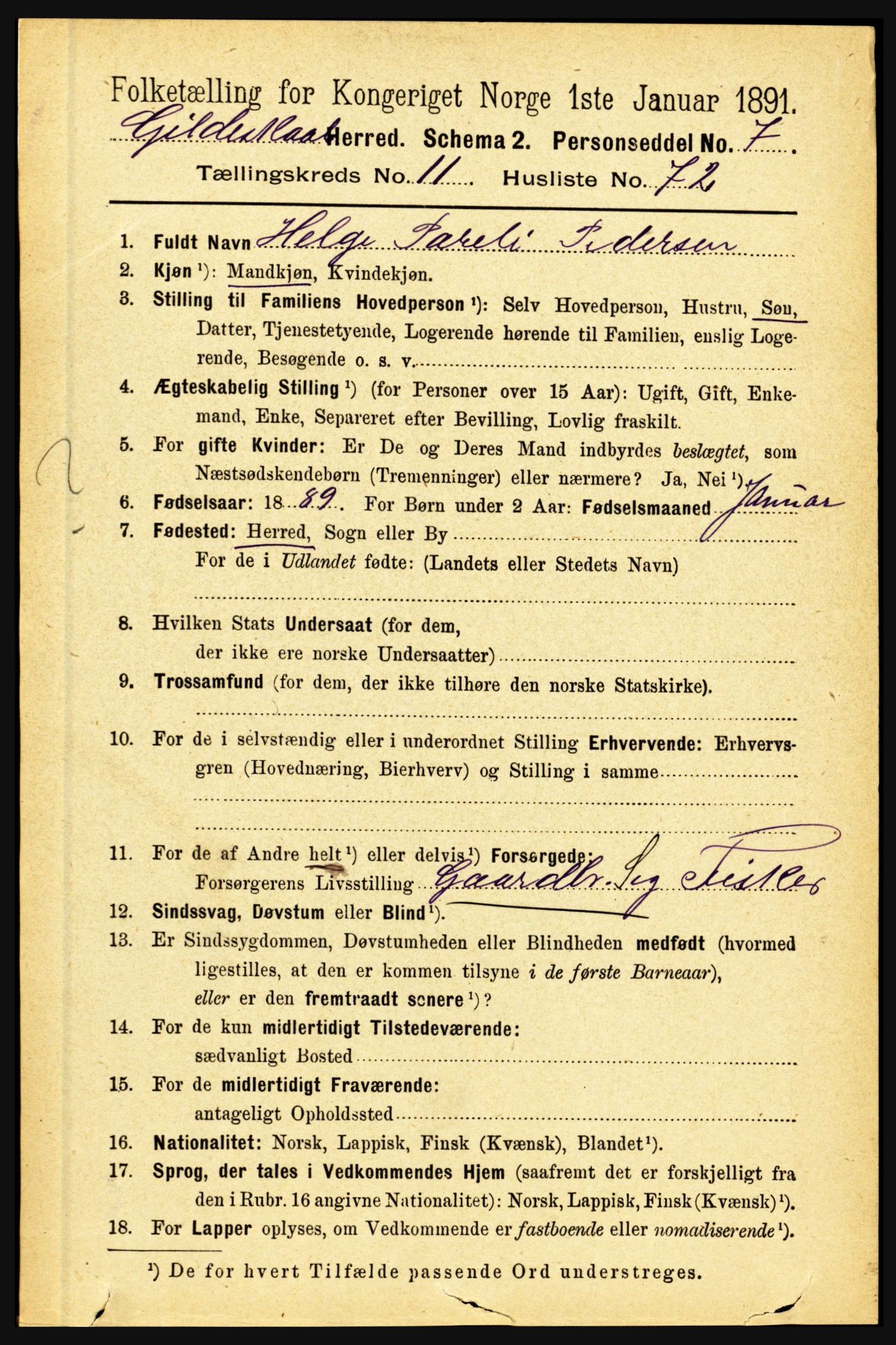 RA, 1891 census for 1838 Gildeskål, 1891, p. 3639