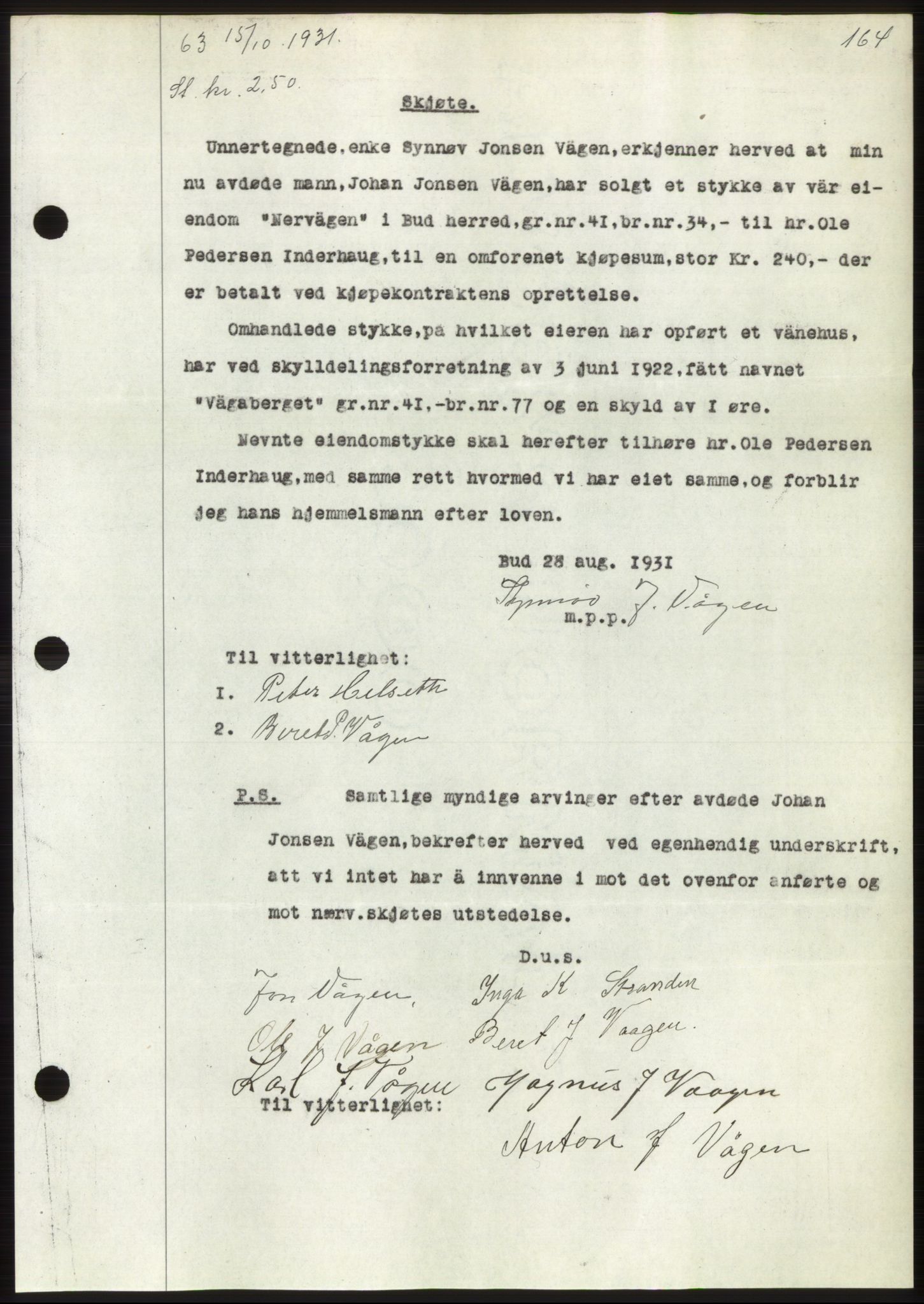 Romsdal sorenskriveri, AV/SAT-A-4149/1/2/2C/L0060: Mortgage book no. 54, 1931-1932, Deed date: 15.10.1931