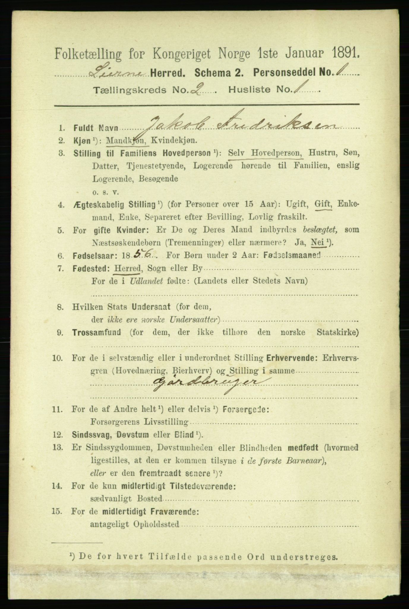 RA, 1891 census for 1737 Lierne, 1891, p. 533