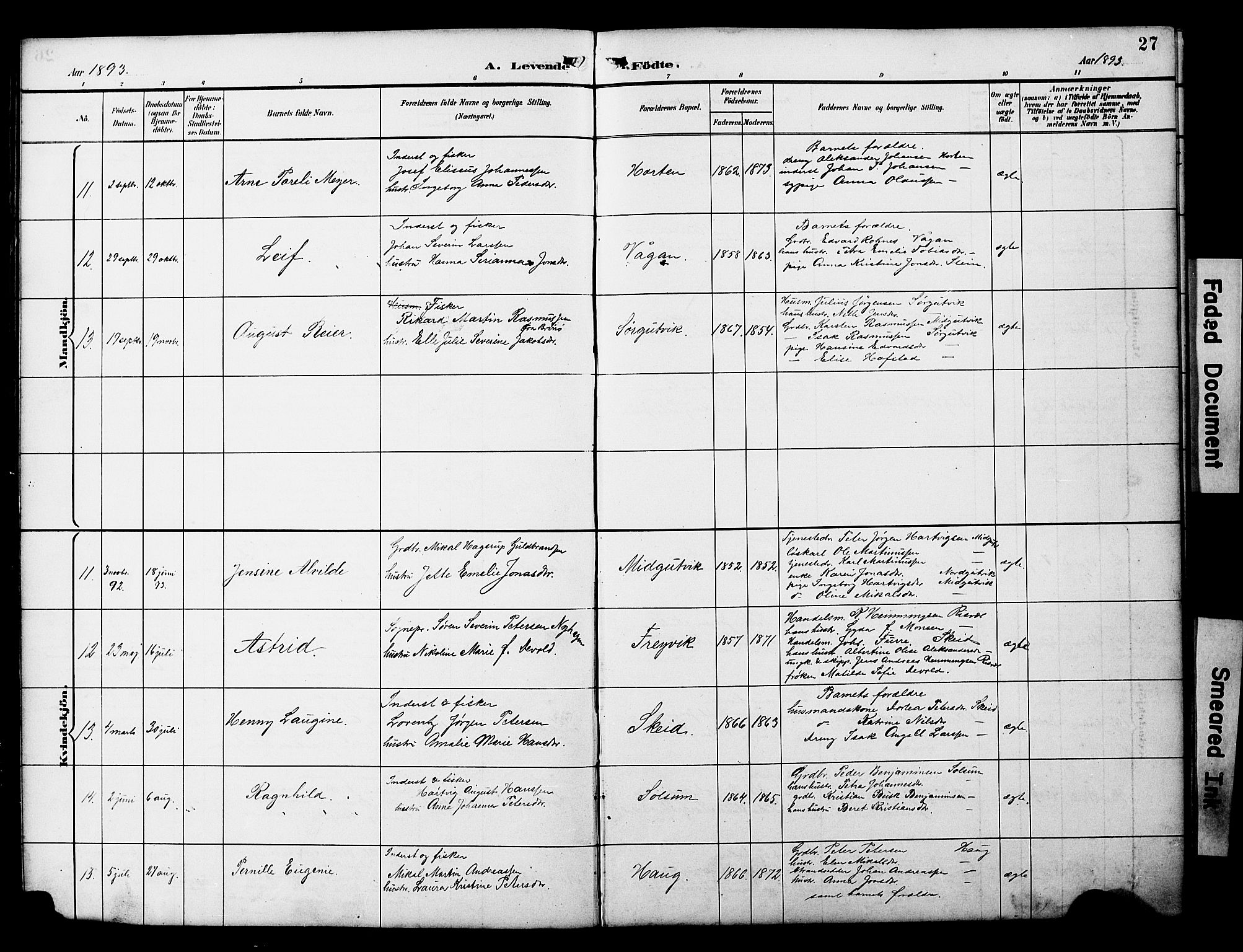 Ministerialprotokoller, klokkerbøker og fødselsregistre - Nord-Trøndelag, AV/SAT-A-1458/788/L0701: Parish register (copy) no. 788C01, 1888-1913, p. 27