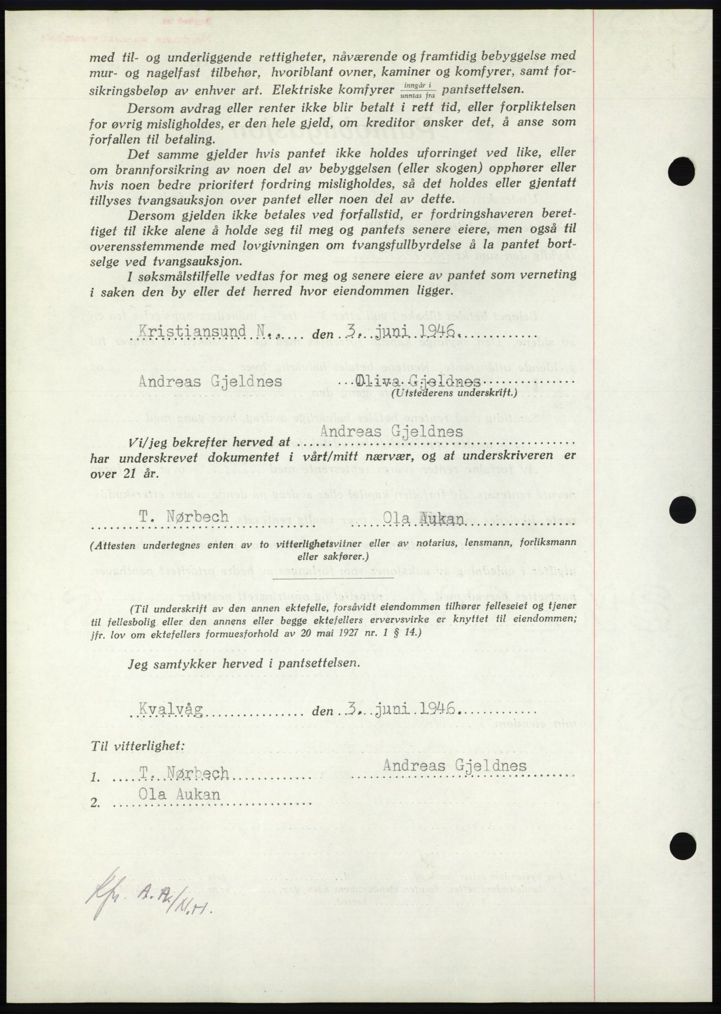 Nordmøre sorenskriveri, AV/SAT-A-4132/1/2/2Ca: Mortgage book no. B94, 1946-1946, Diary no: : 989/1946