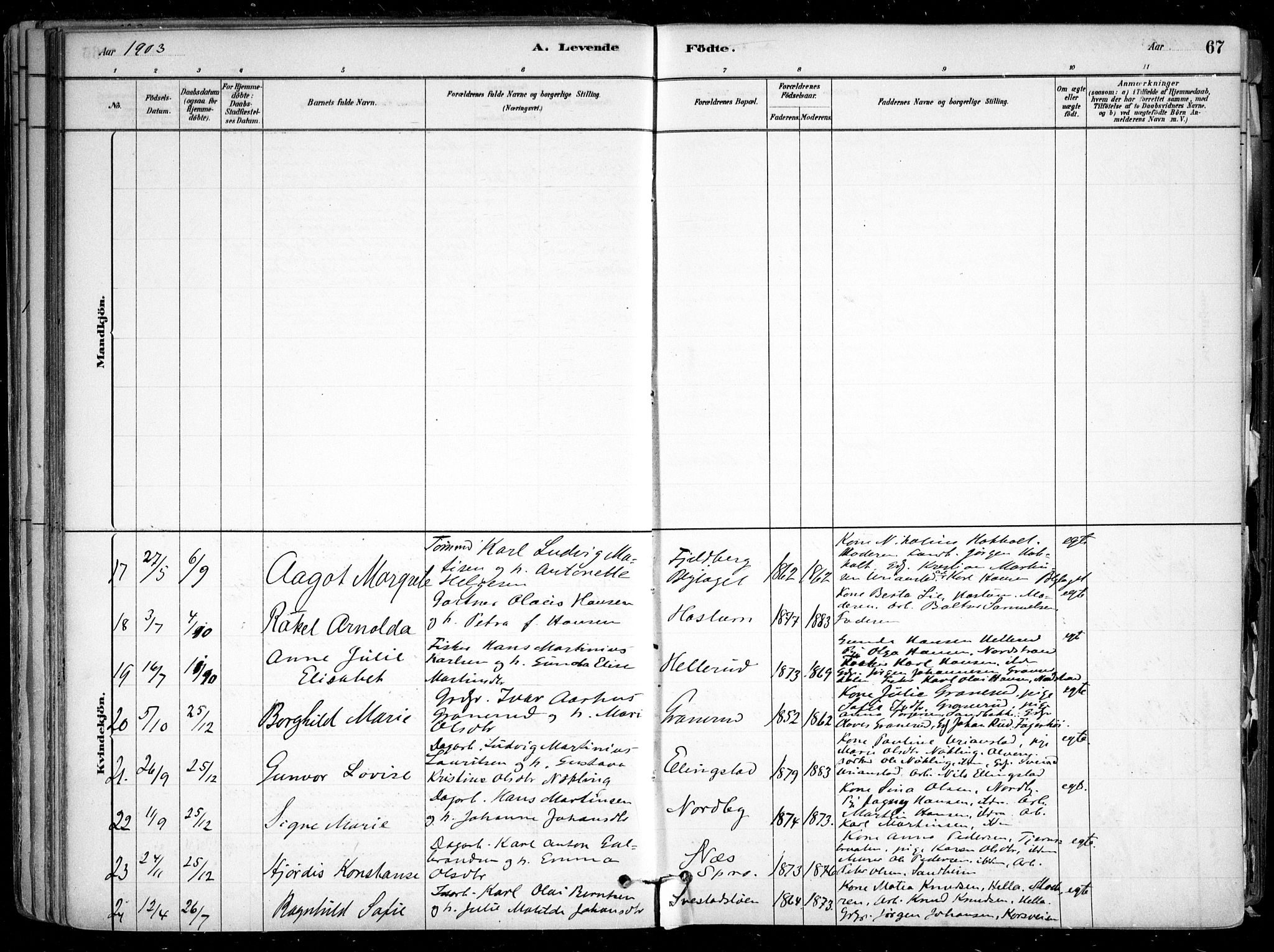 Nesodden prestekontor Kirkebøker, SAO/A-10013/F/Fa/L0009: Parish register (official) no. I 9, 1880-1915, p. 67