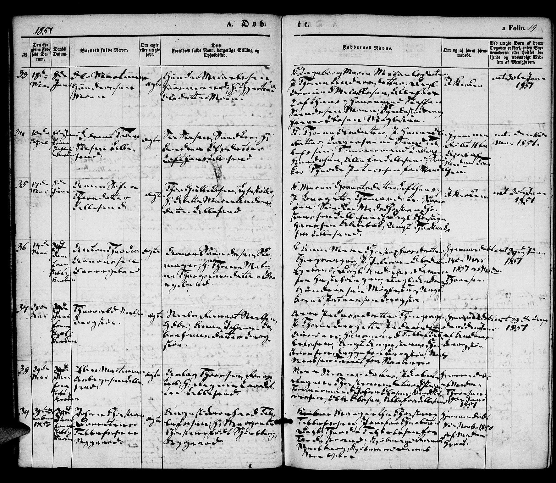 Vestre Moland sokneprestkontor, AV/SAK-1111-0046/F/Fa/Fab/L0006: Parish register (official) no. A 6, 1850-1858, p. 19