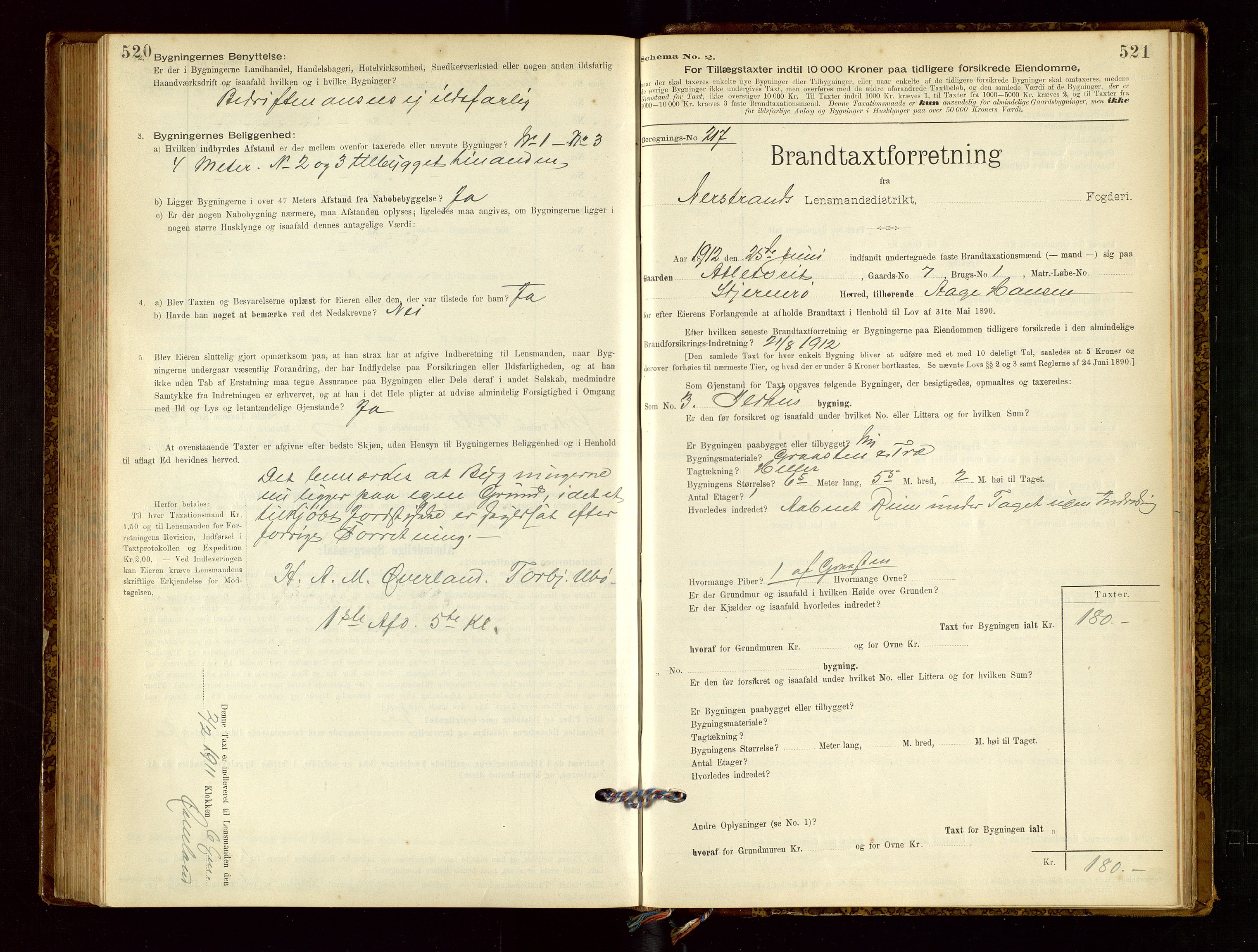 Nedstrand lensmannskontor, SAST/A-100236/Gob/L0001: "Brandtaxationsprotokol for Nerstrand Lensmandsdistrikt Ryfylke fogderi", 1895-1915, p. 520-521