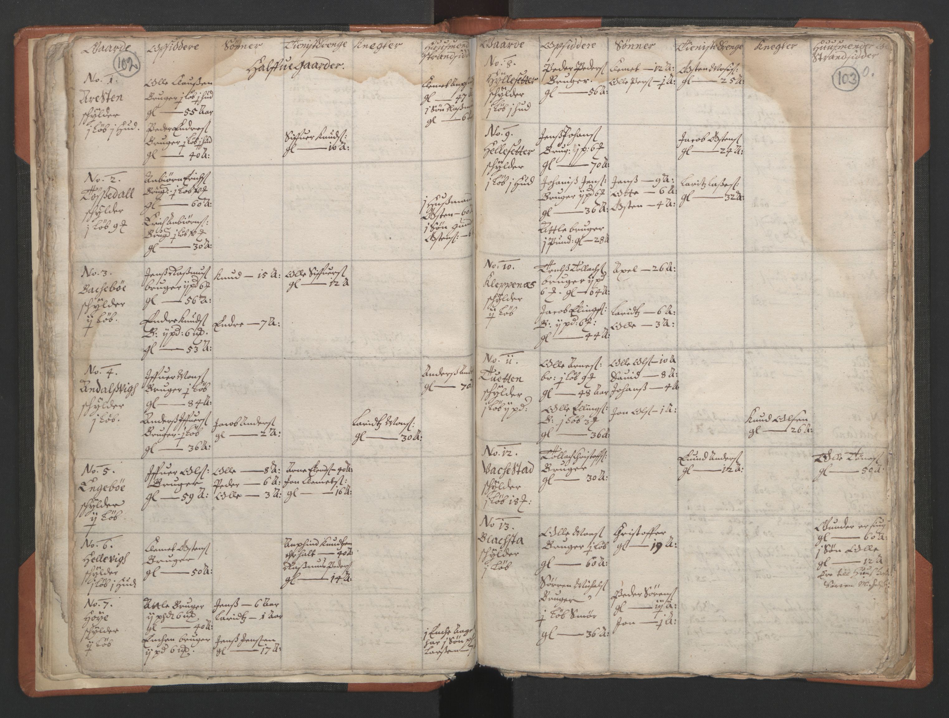 RA, Vicar's Census 1664-1666, no. 24: Sunnfjord deanery, 1664-1666, p. 102-103