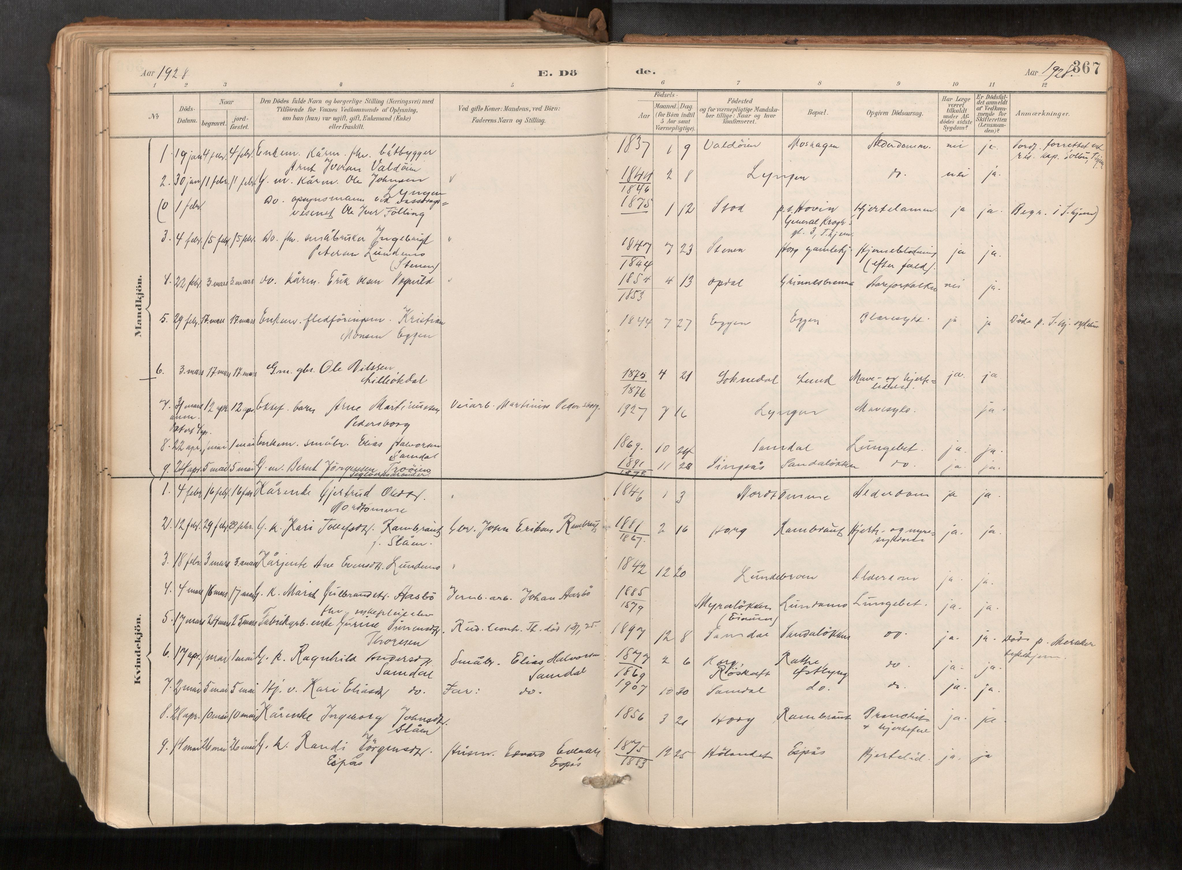 Ministerialprotokoller, klokkerbøker og fødselsregistre - Sør-Trøndelag, SAT/A-1456/692/L1105b: Parish register (official) no. 692A06, 1891-1934, p. 367