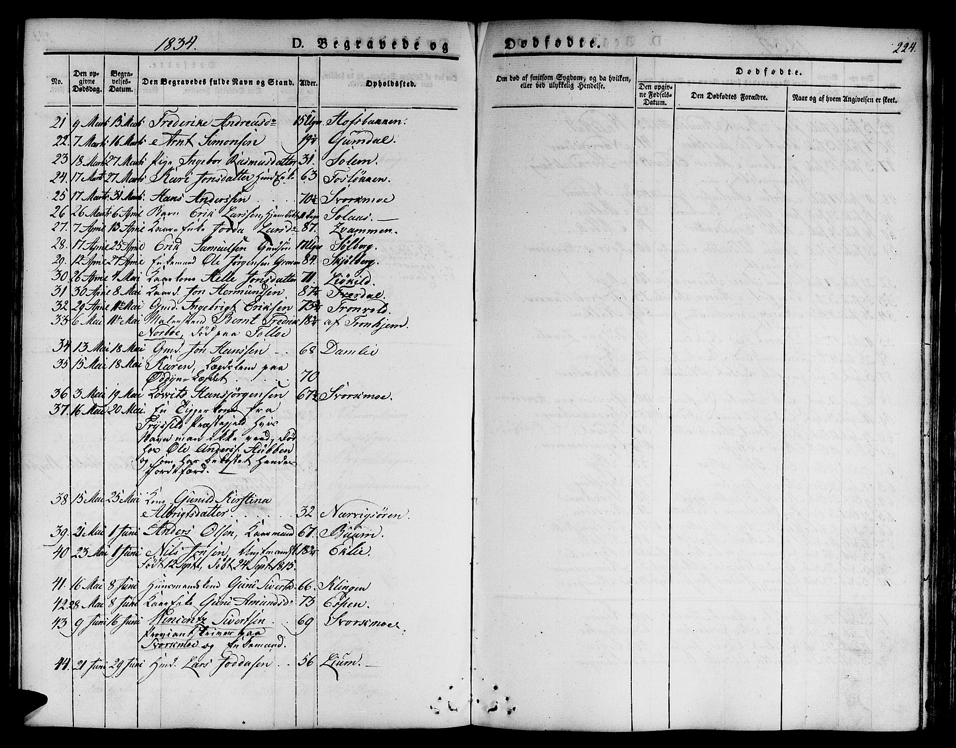Ministerialprotokoller, klokkerbøker og fødselsregistre - Sør-Trøndelag, SAT/A-1456/668/L0804: Parish register (official) no. 668A04, 1826-1839, p. 224