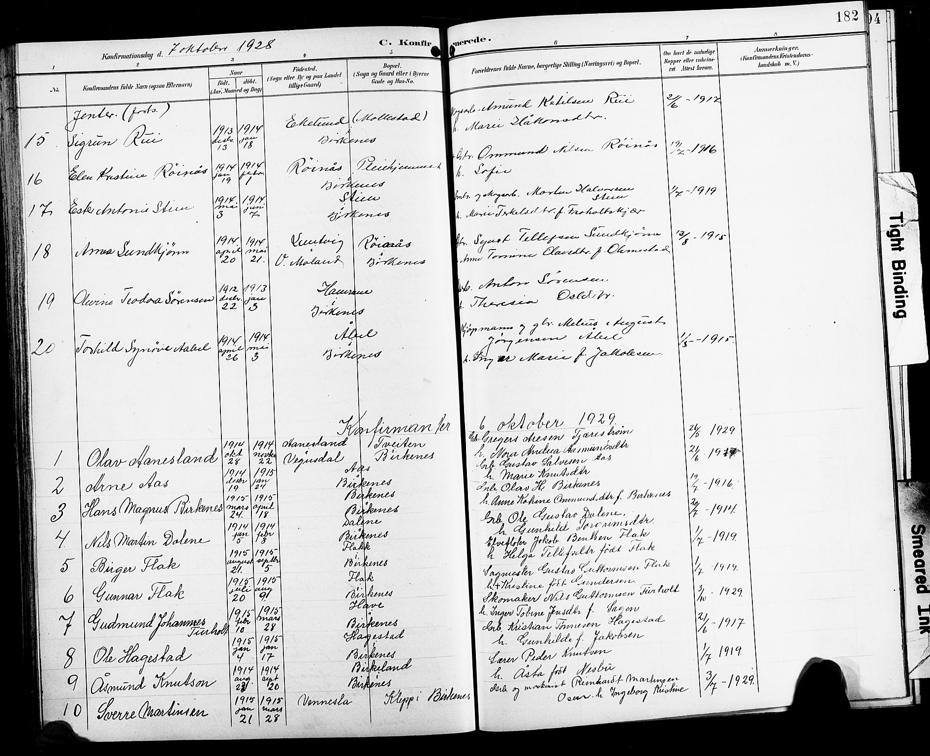 Birkenes sokneprestkontor, SAK/1111-0004/F/Fb/L0004: Parish register (copy) no. B 4, 1893-1930, p. 182