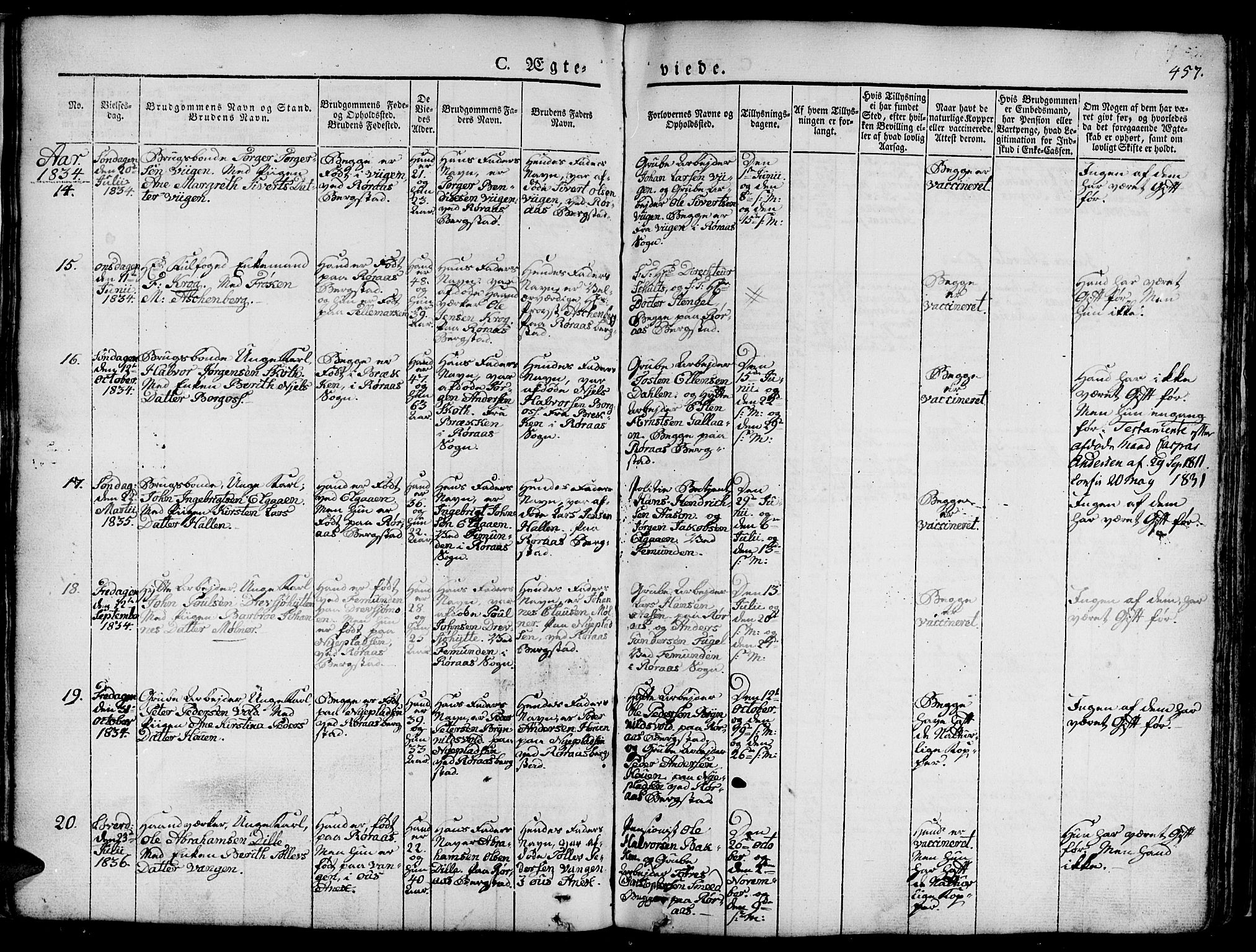 Ministerialprotokoller, klokkerbøker og fødselsregistre - Sør-Trøndelag, SAT/A-1456/681/L0939: Parish register (copy) no. 681C03, 1829-1855, p. 457