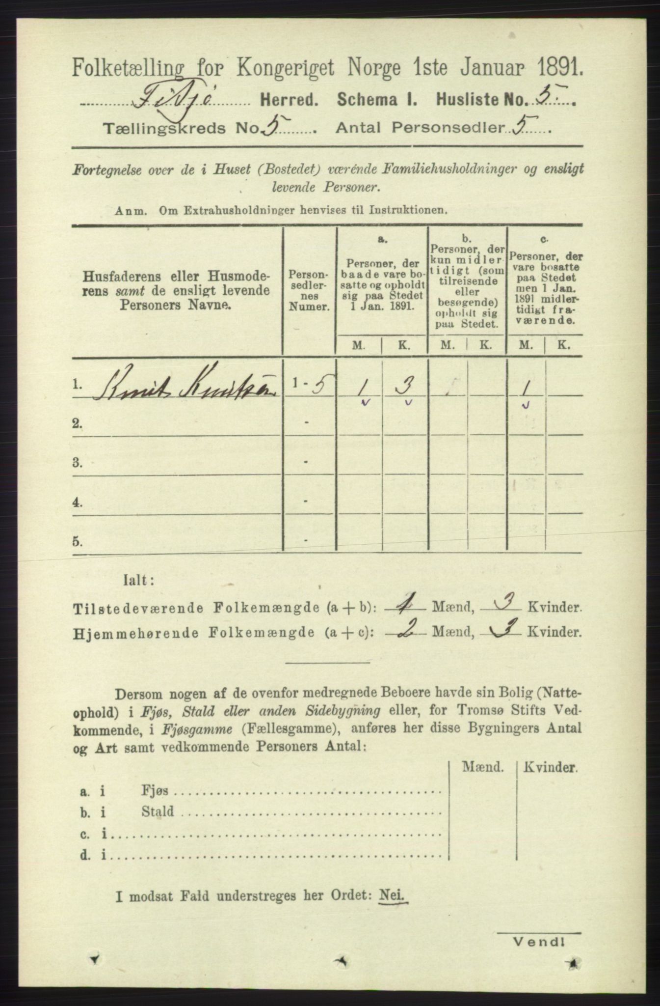 RA, 1891 census for 1222 Fitjar, 1891, p. 1681