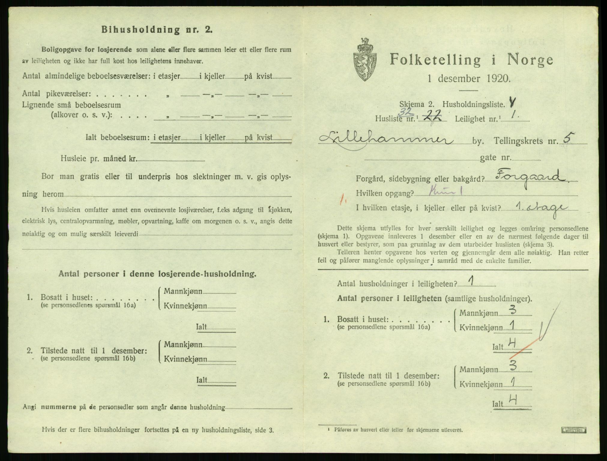 SAH, 1920 census for Lillehammer, 1920, p. 2310