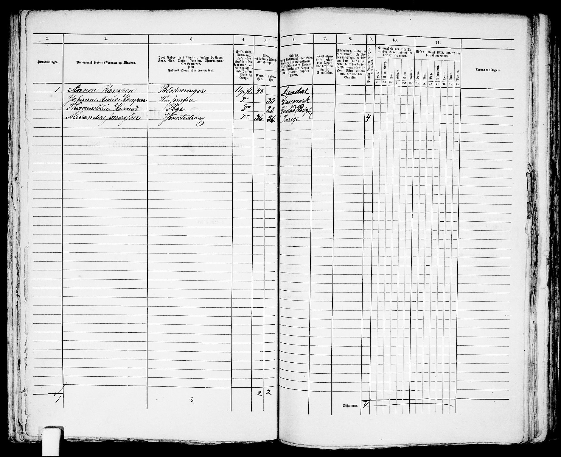 RA, 1865 census for Arendal, 1865, p. 571