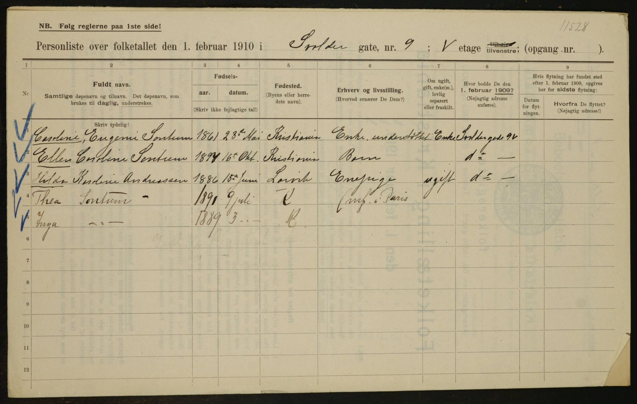 OBA, Municipal Census 1910 for Kristiania, 1910, p. 100782