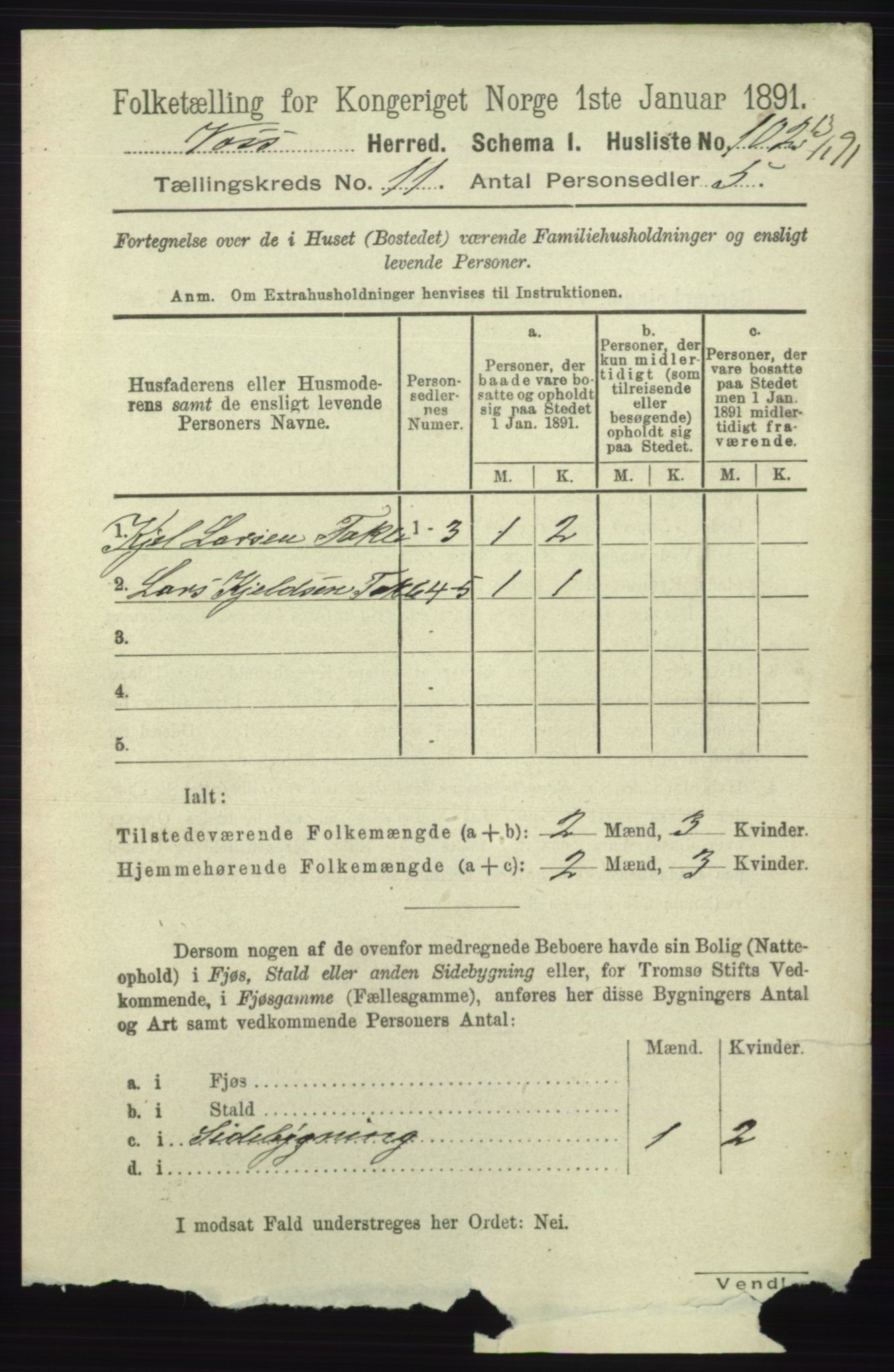 RA, 1891 census for 1235 Voss, 1891, p. 5826