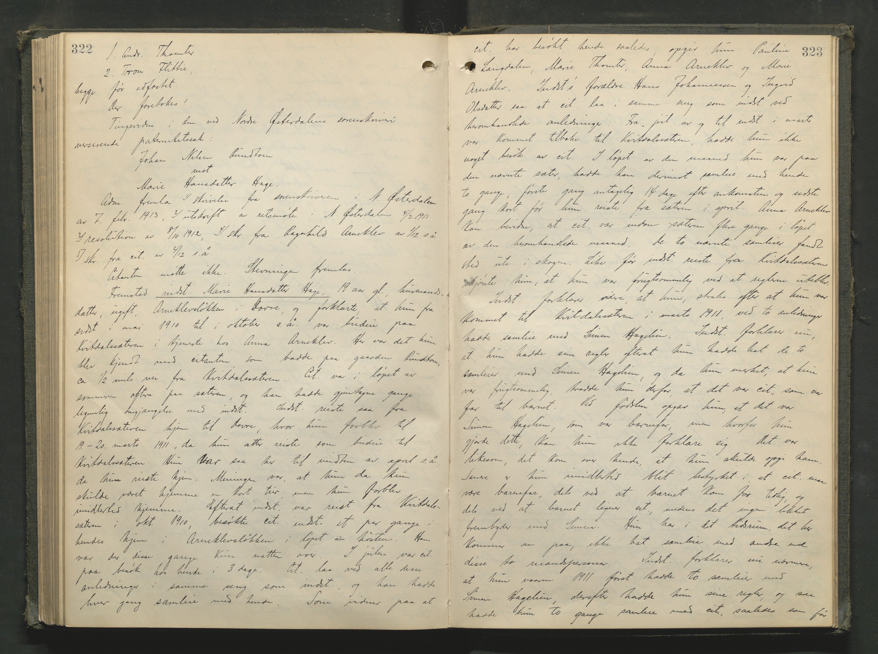 Nord-Gudbrandsdal tingrett, AV/SAH-TING-002/G/Gc/Gcb/L0008: Ekstrarettsprotokoll for åstedssaker, 1909-1913, p. 322-323