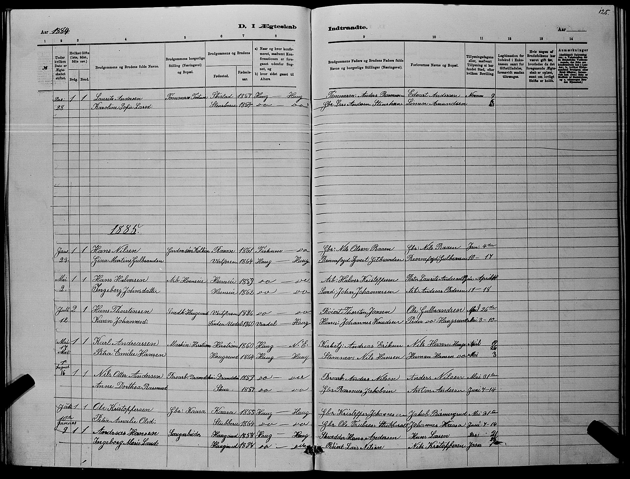 Eiker kirkebøker, SAKO/A-4/G/Ga/L0005: Parish register (copy) no. I 5, 1878-1887, p. 125