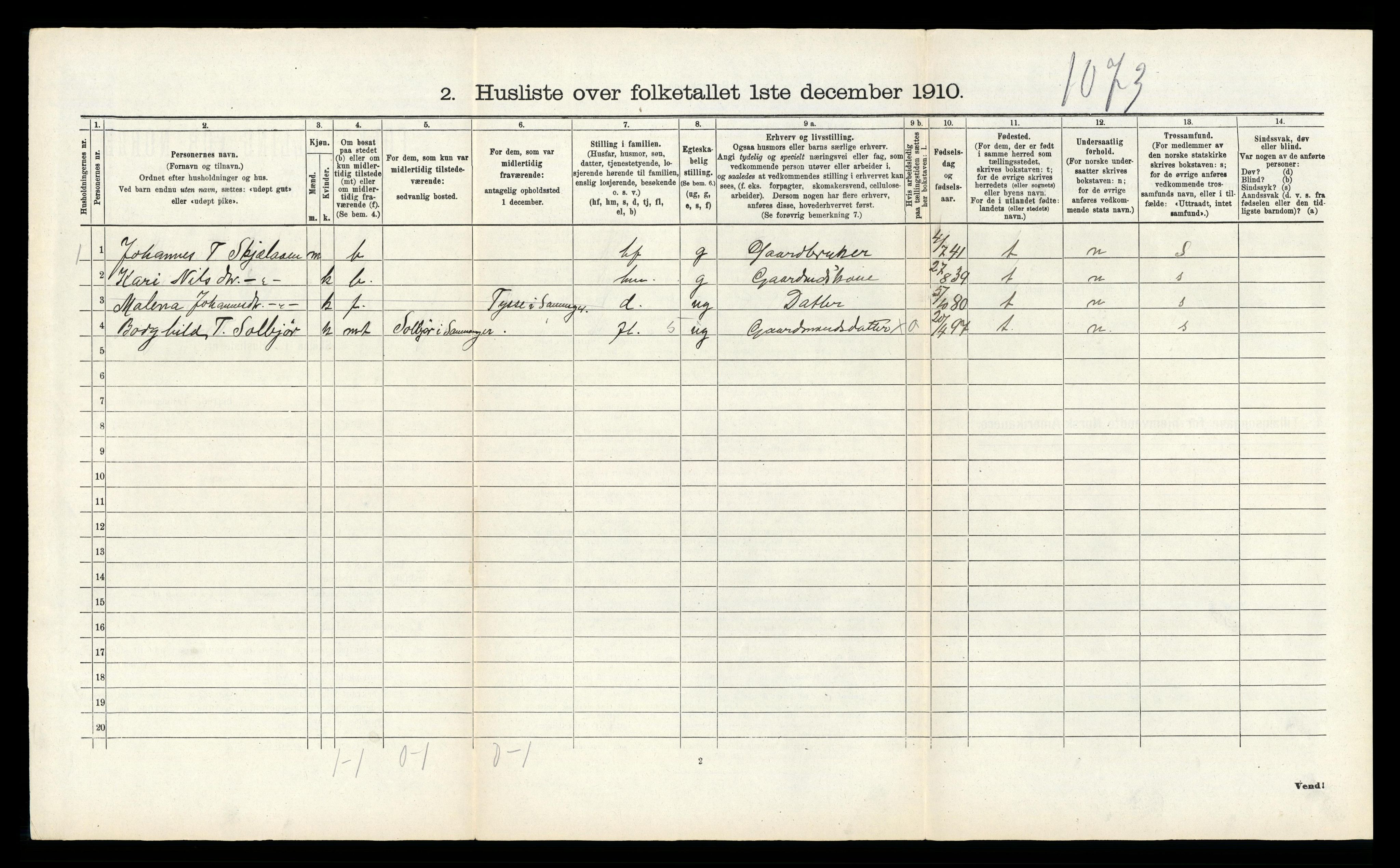 RA, 1910 census for Samnanger, 1910, p. 96