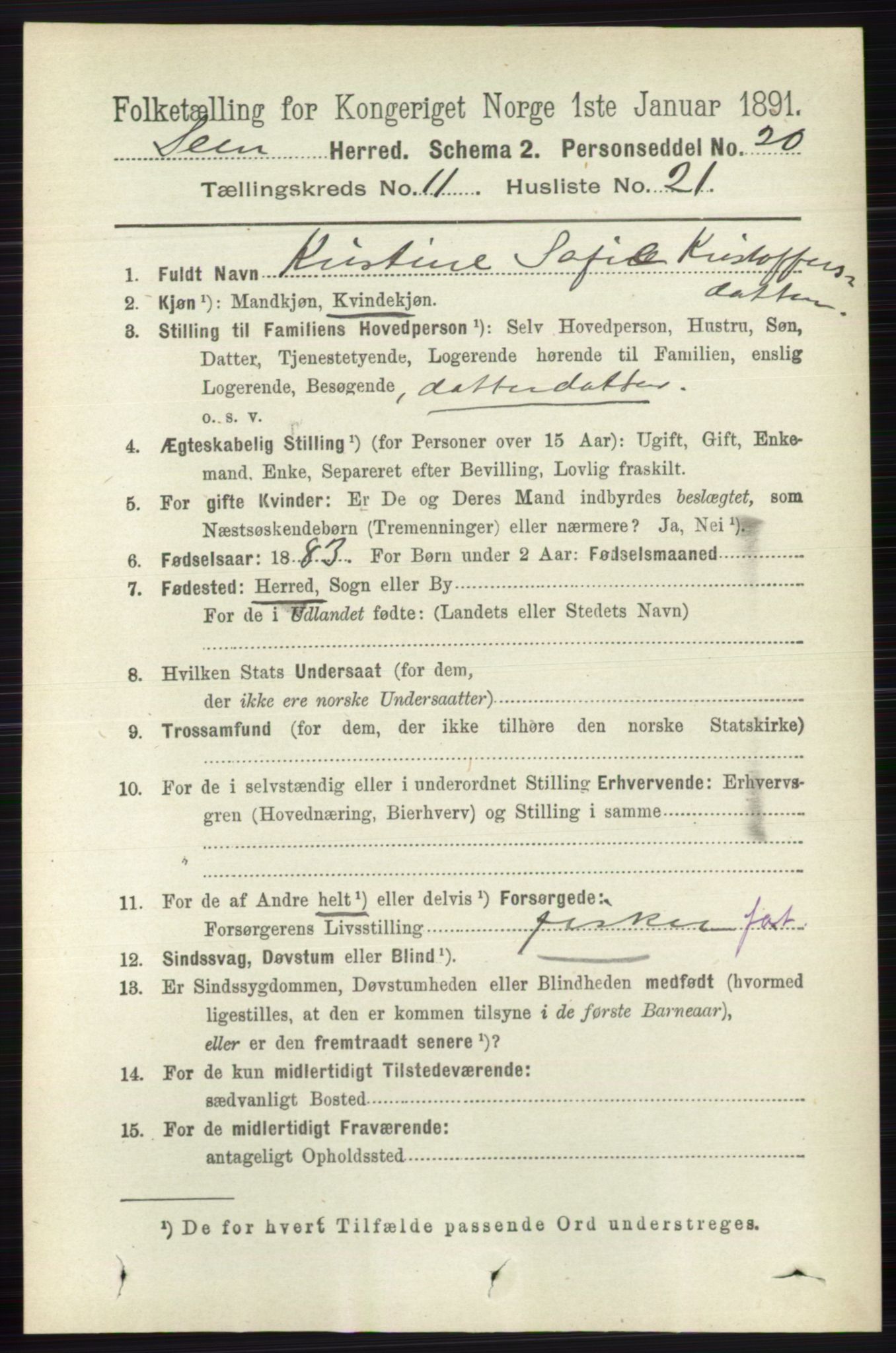 RA, 1891 census for 0721 Sem, 1891, p. 5548