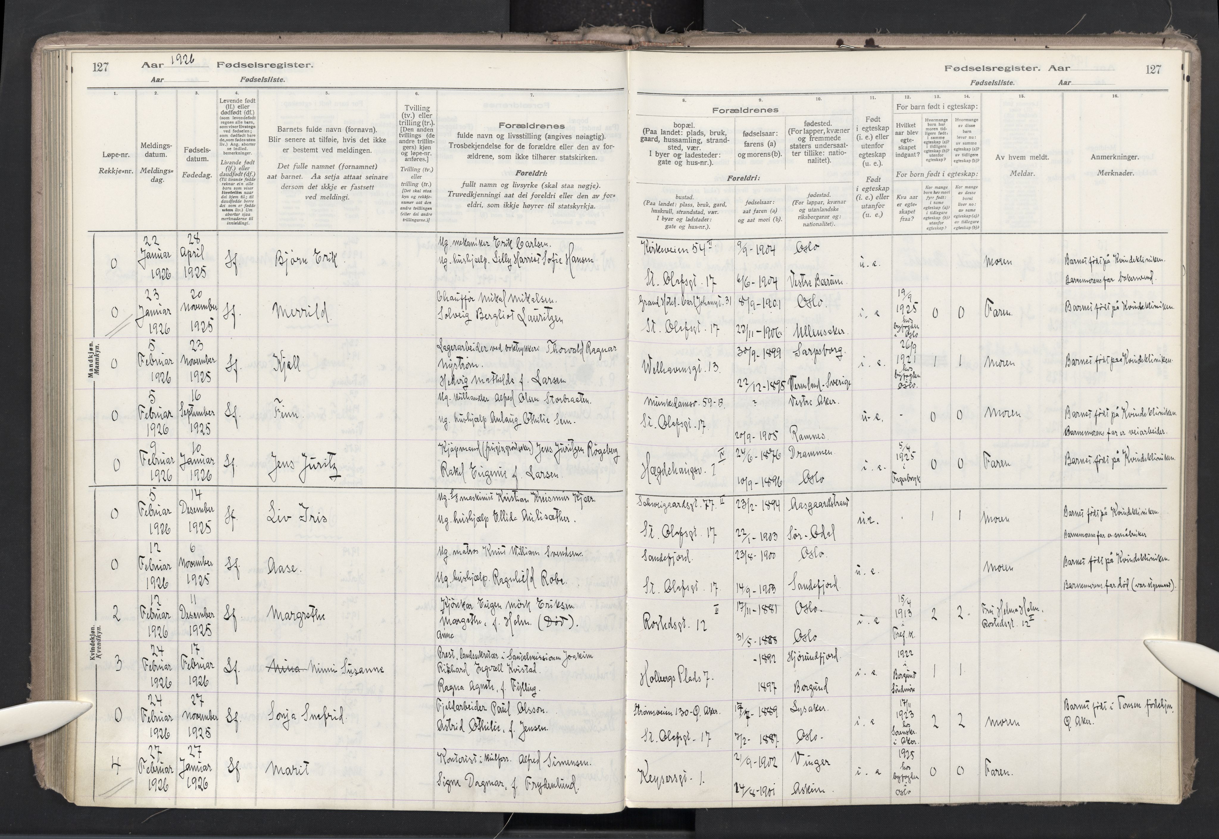 Trefoldighet prestekontor Kirkebøker, AV/SAO-A-10882/J/Ja/L0001: Birth register no. 1, 1916-1931, p. 127