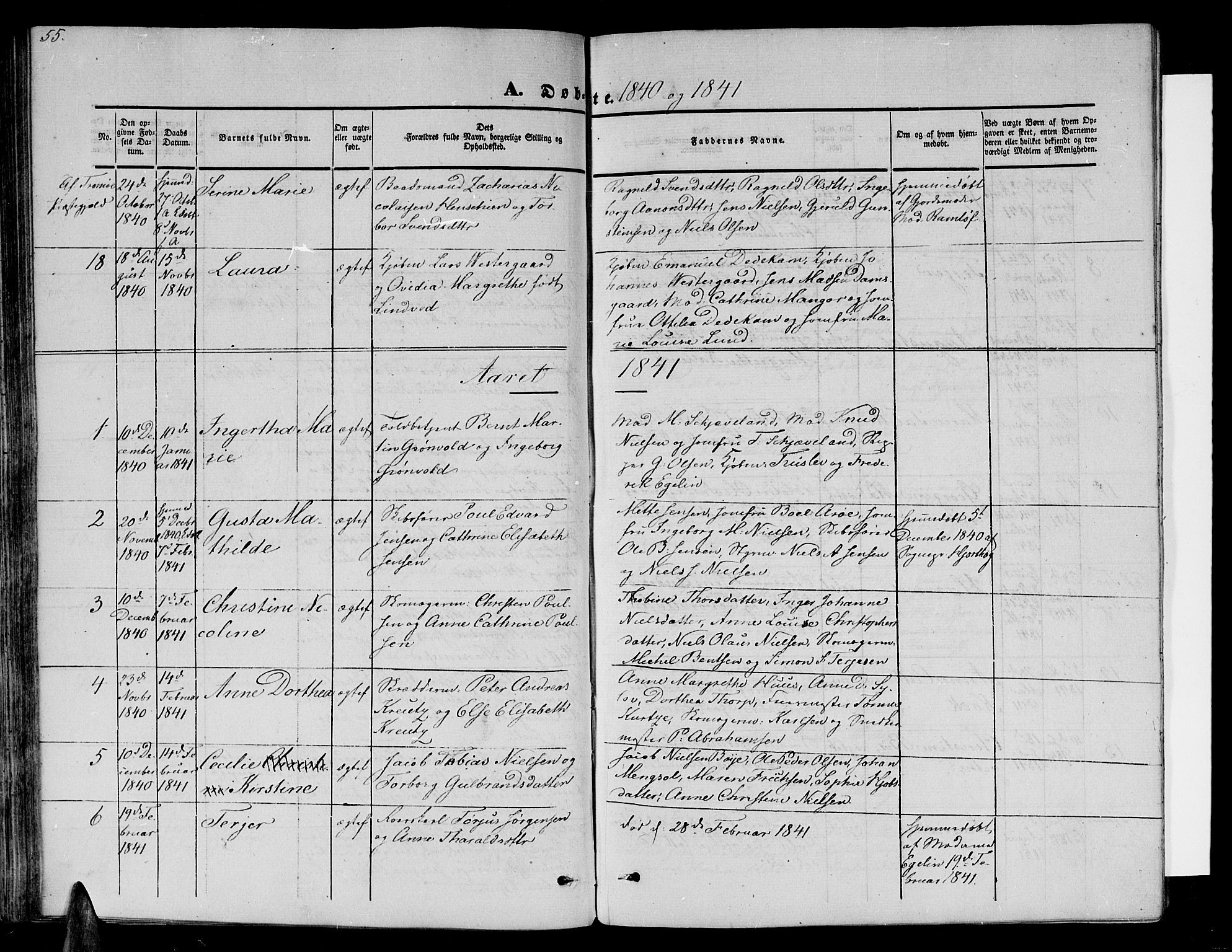 Arendal sokneprestkontor, Trefoldighet, SAK/1111-0040/F/Fb/L0002: Parish register (copy) no. B 2, 1838-1860, p. 55