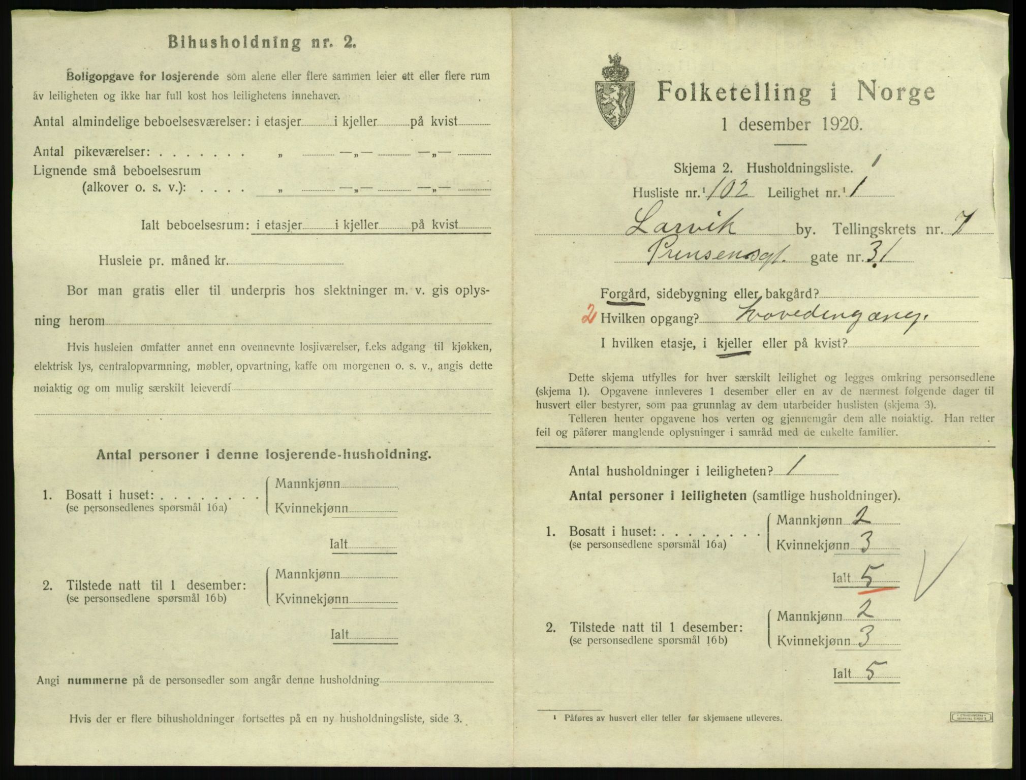 SAKO, 1920 census for Larvik, 1920, p. 6408