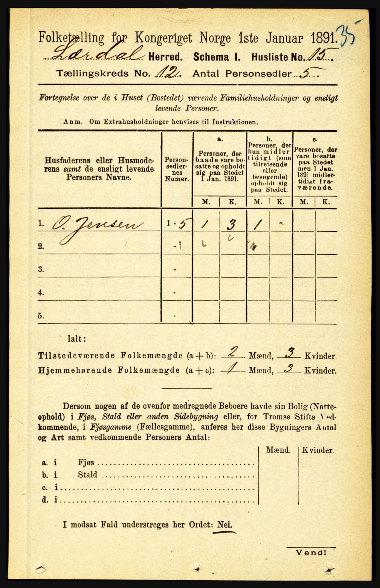 RA, 1891 census for 1422 Lærdal, 1891, p. 2533